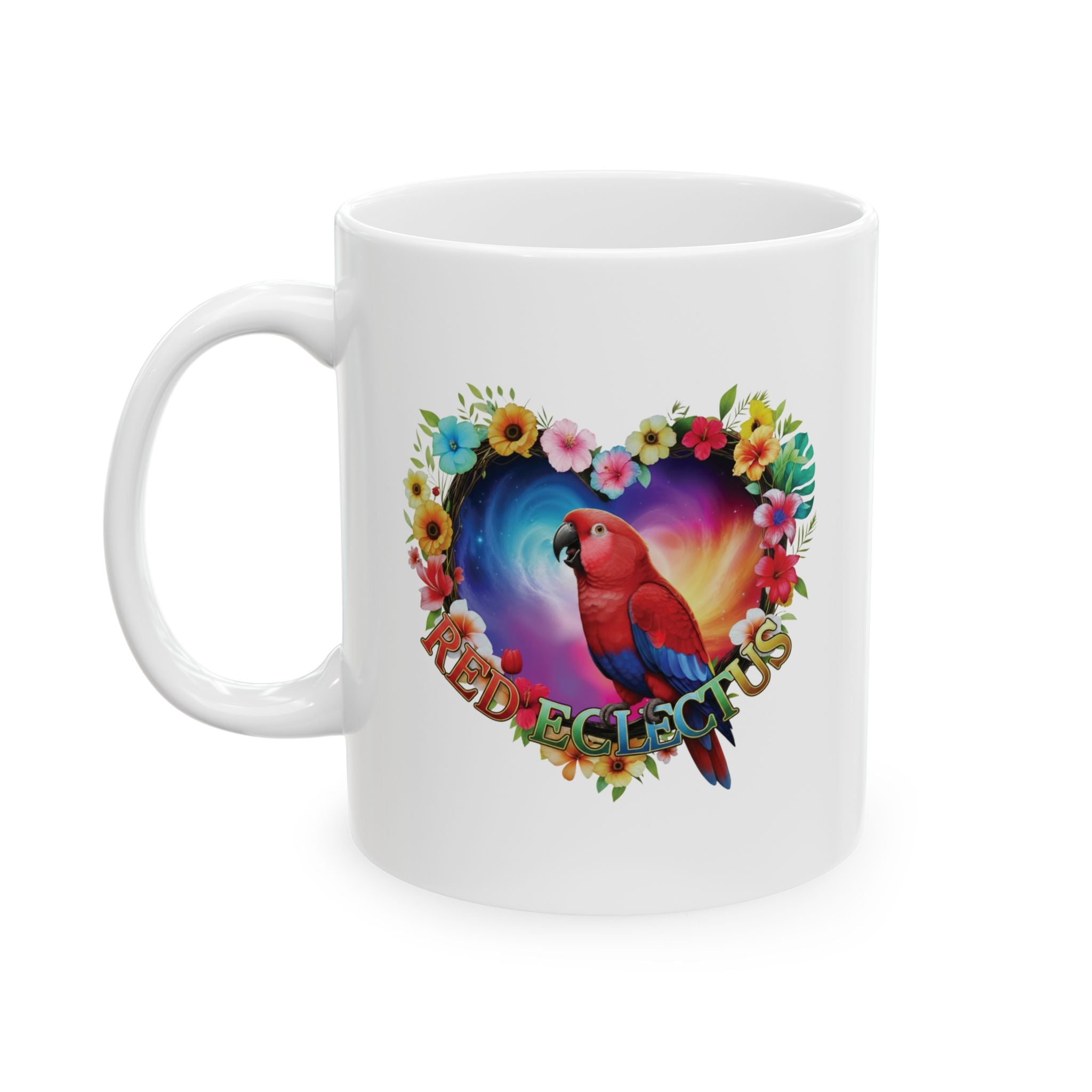 Floral Red Eclectus Heart Mug