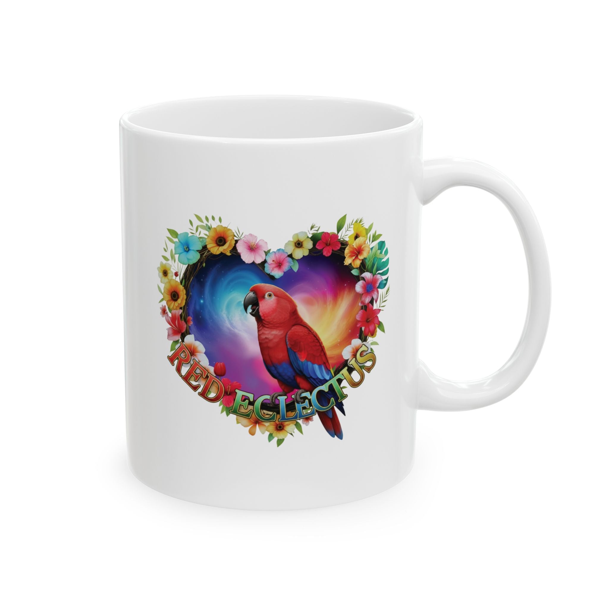 Floral Red Eclectus Heart Mug