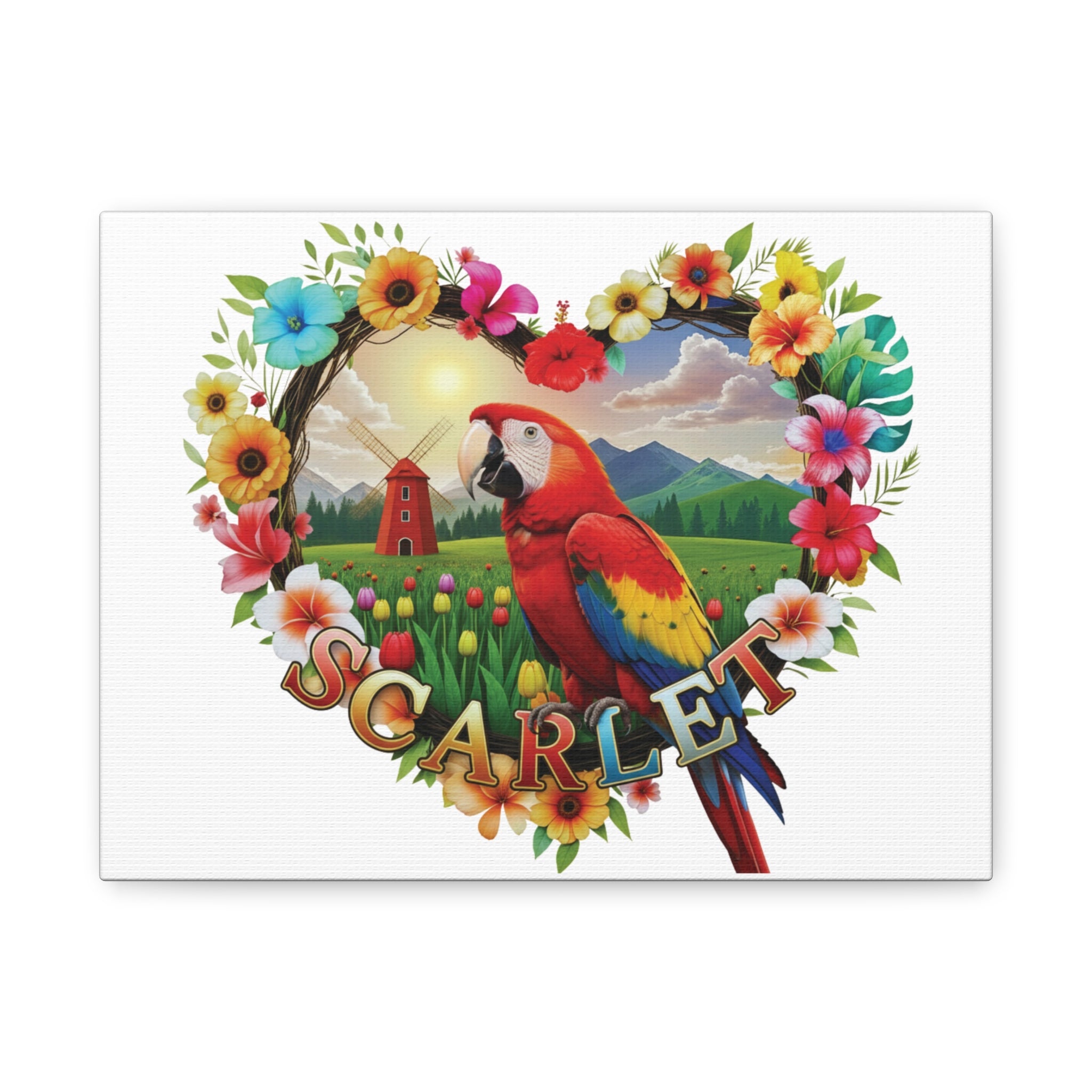 Scarlet Floral Parrot Wall-Hanging