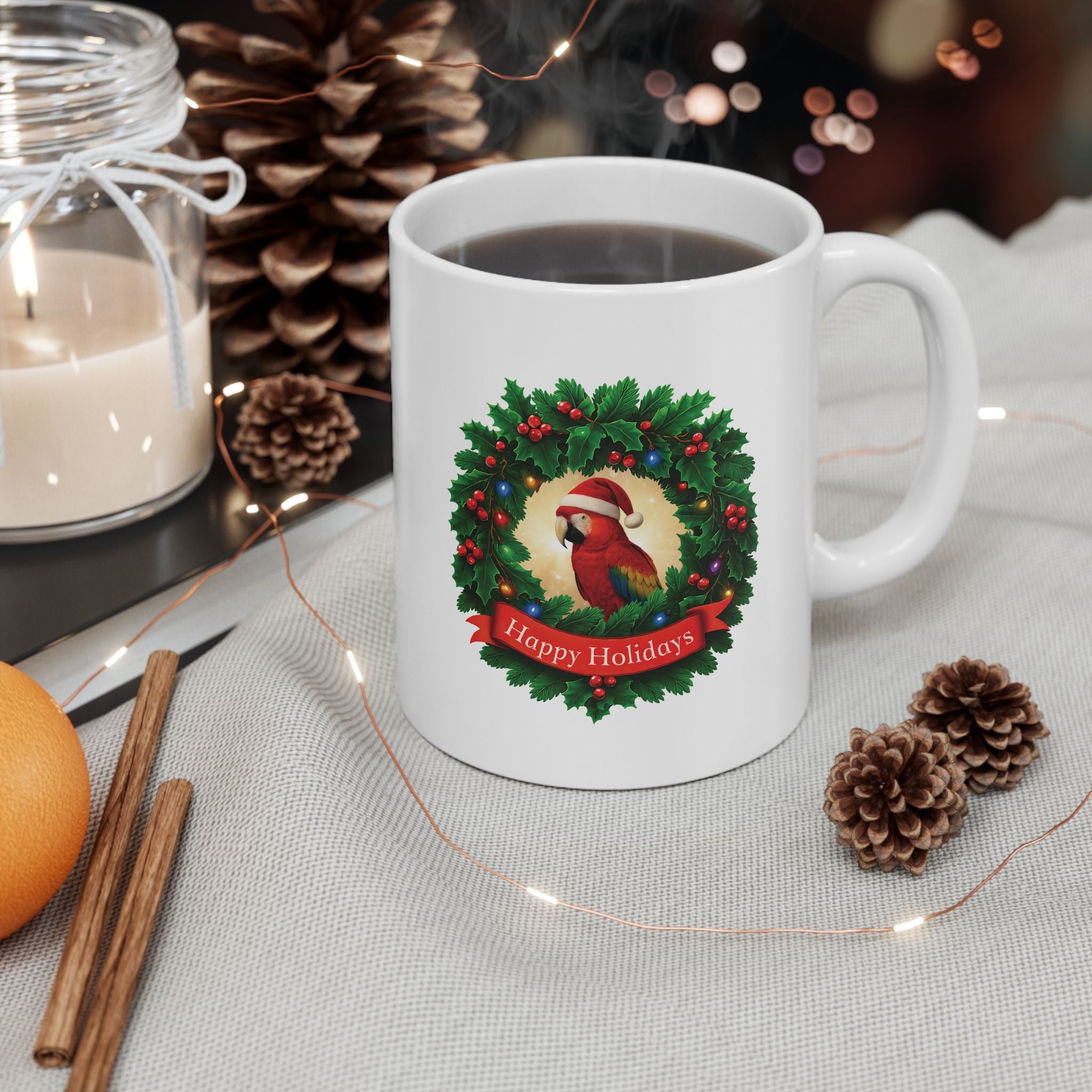 Happy Holidays Scarlet Wreath Mug