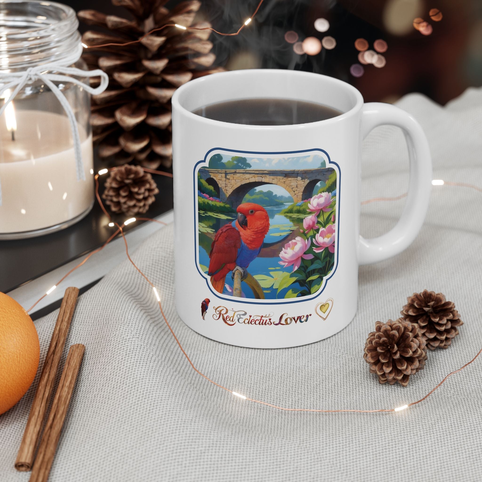 Red Eclectus Lover Bridge Scenic Mug