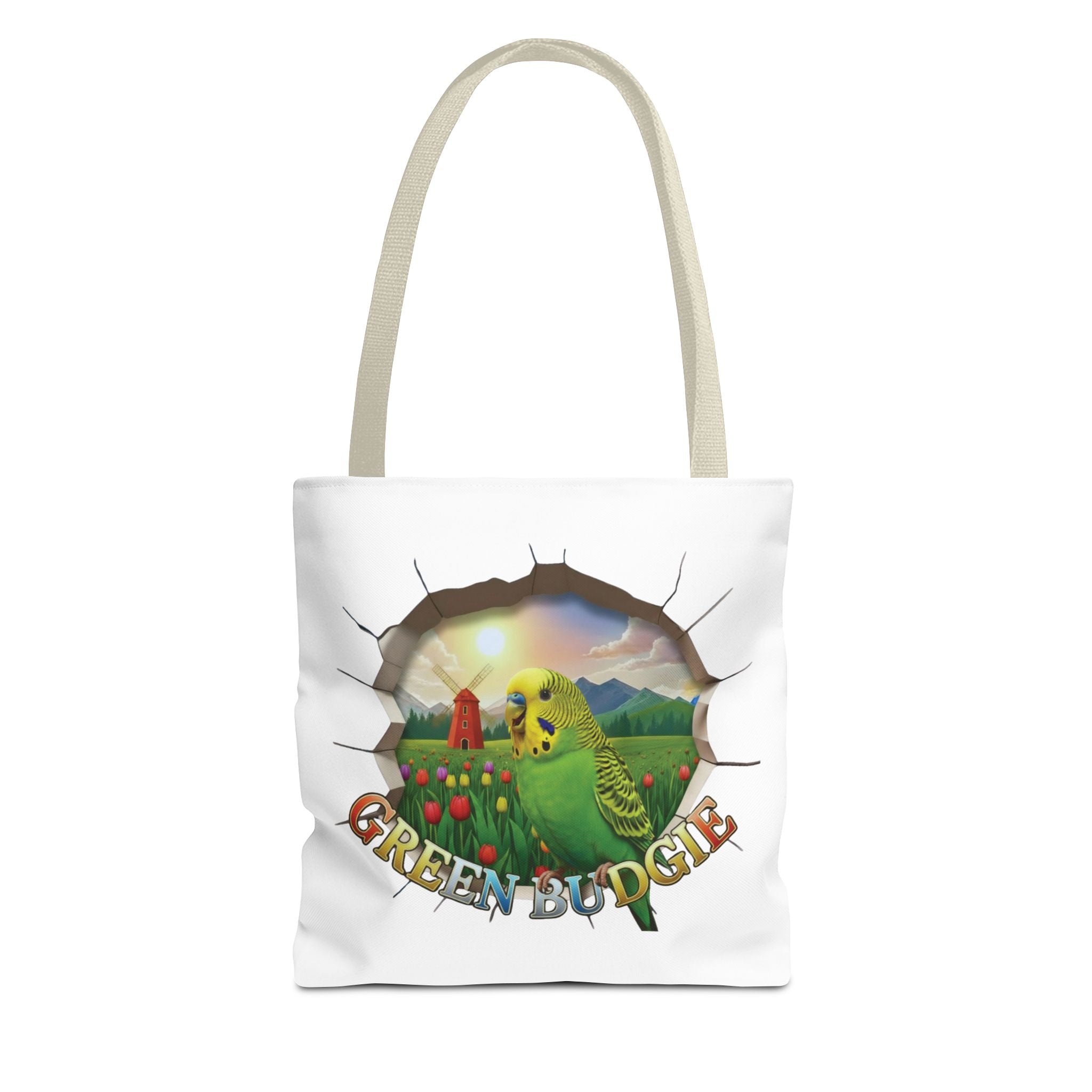Green Budgie Garden Scene Tote Bag