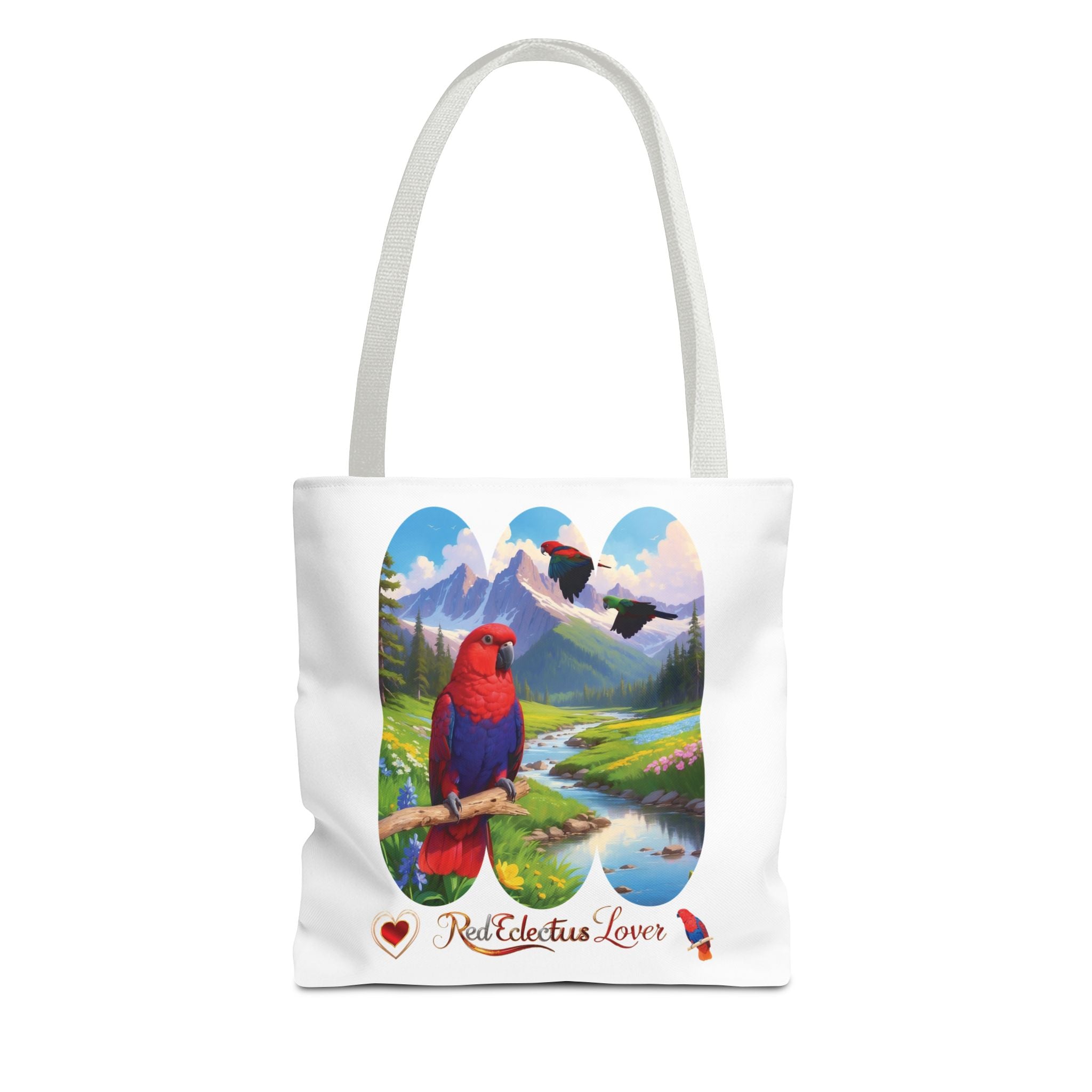 Red Eclectus Lover Lake Scenic Tote Bag