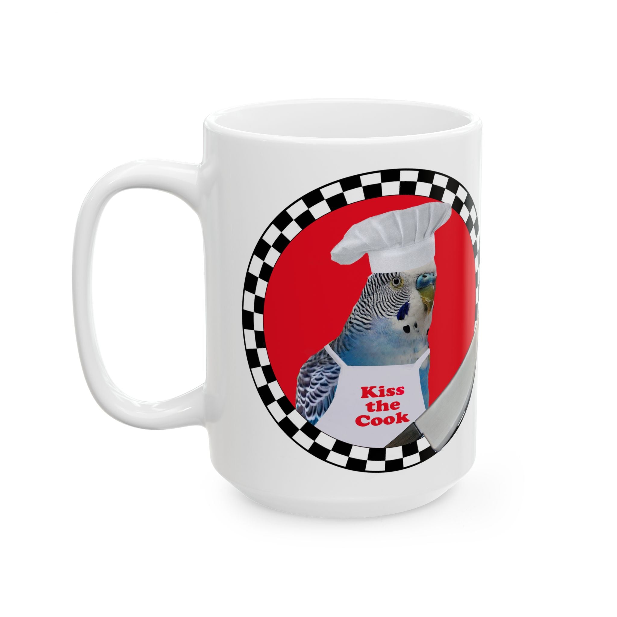 Kiss The Cook Blue Budgie Mug