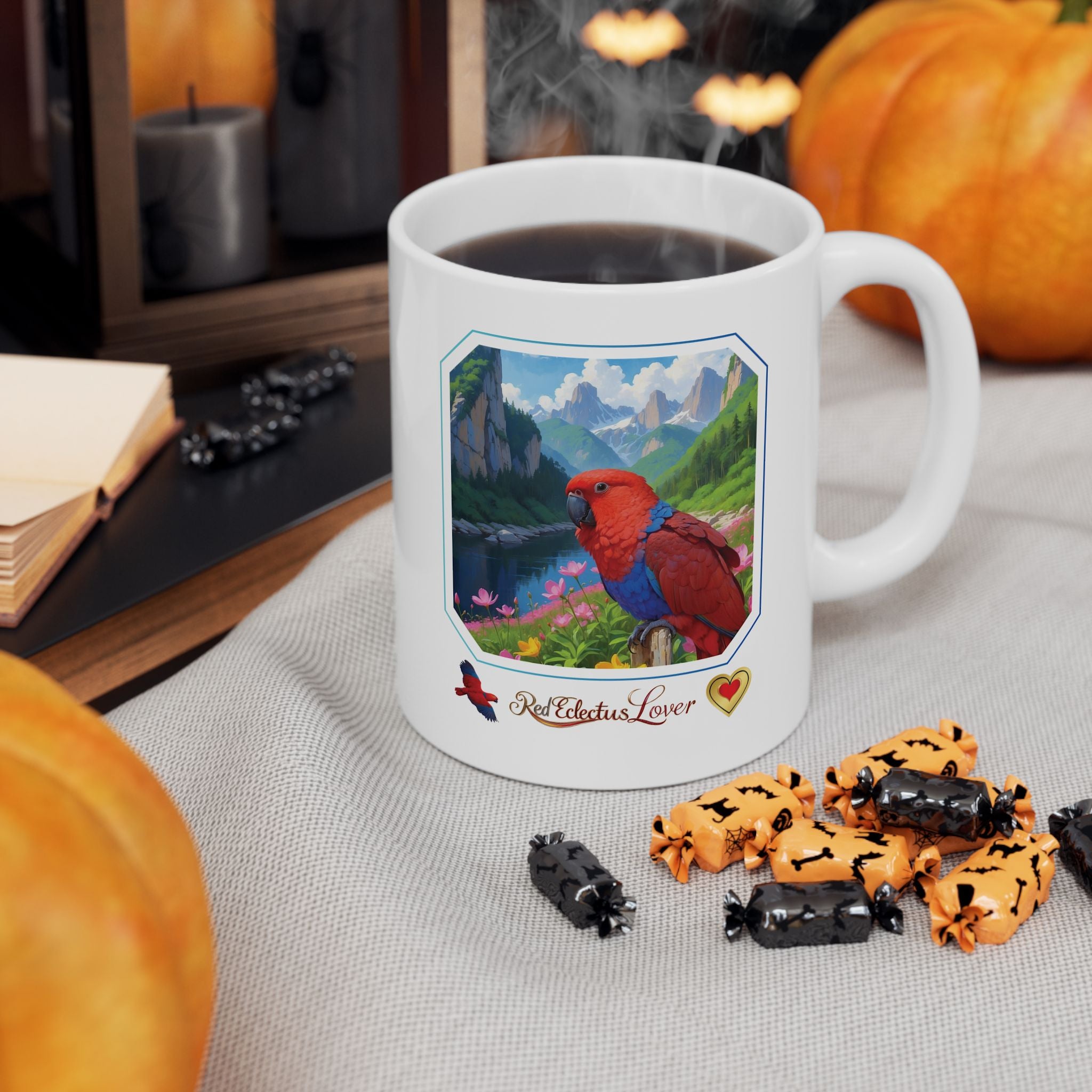 Red Eclectus Lover Mountain Lake Mug