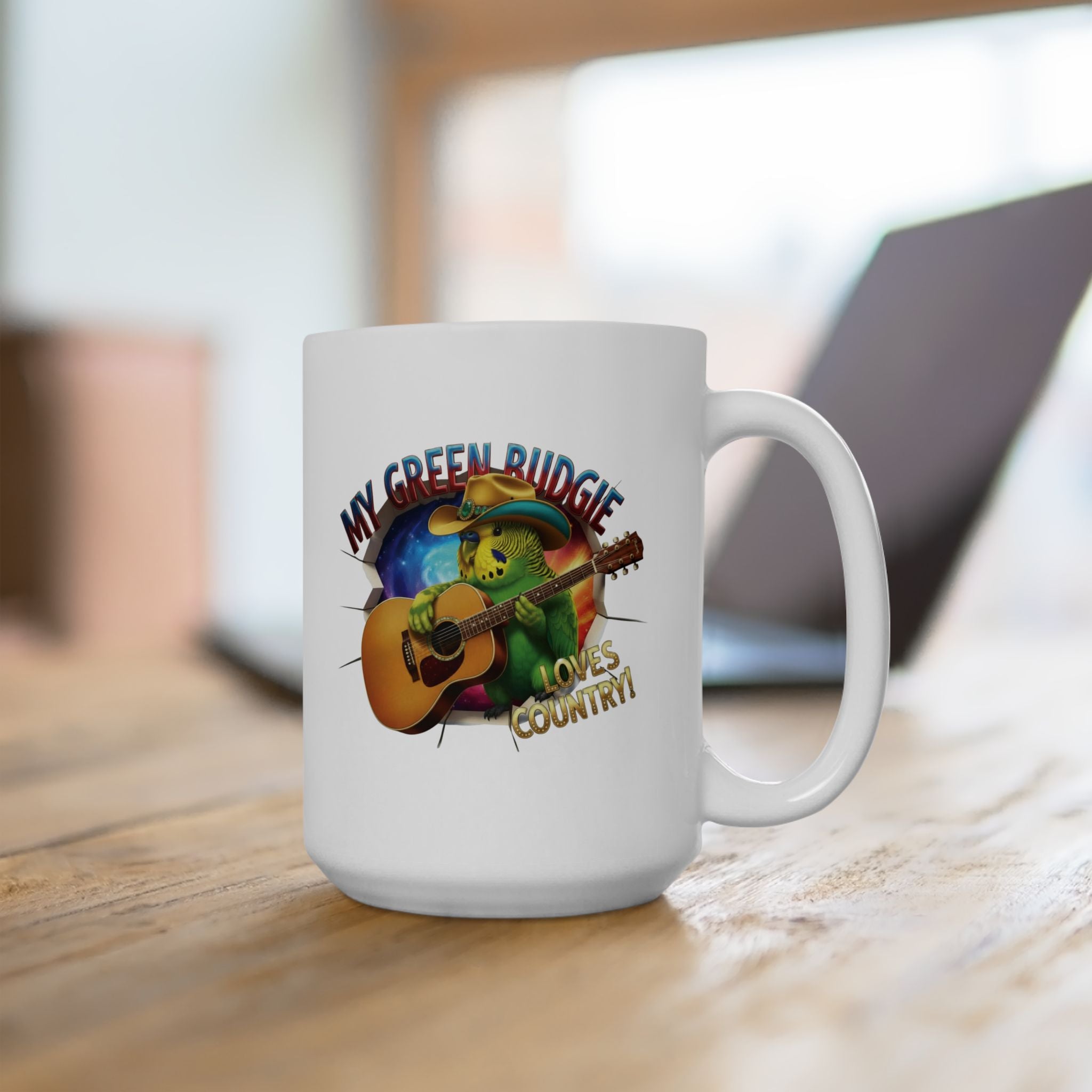 Green Budgie Loves Country Mug