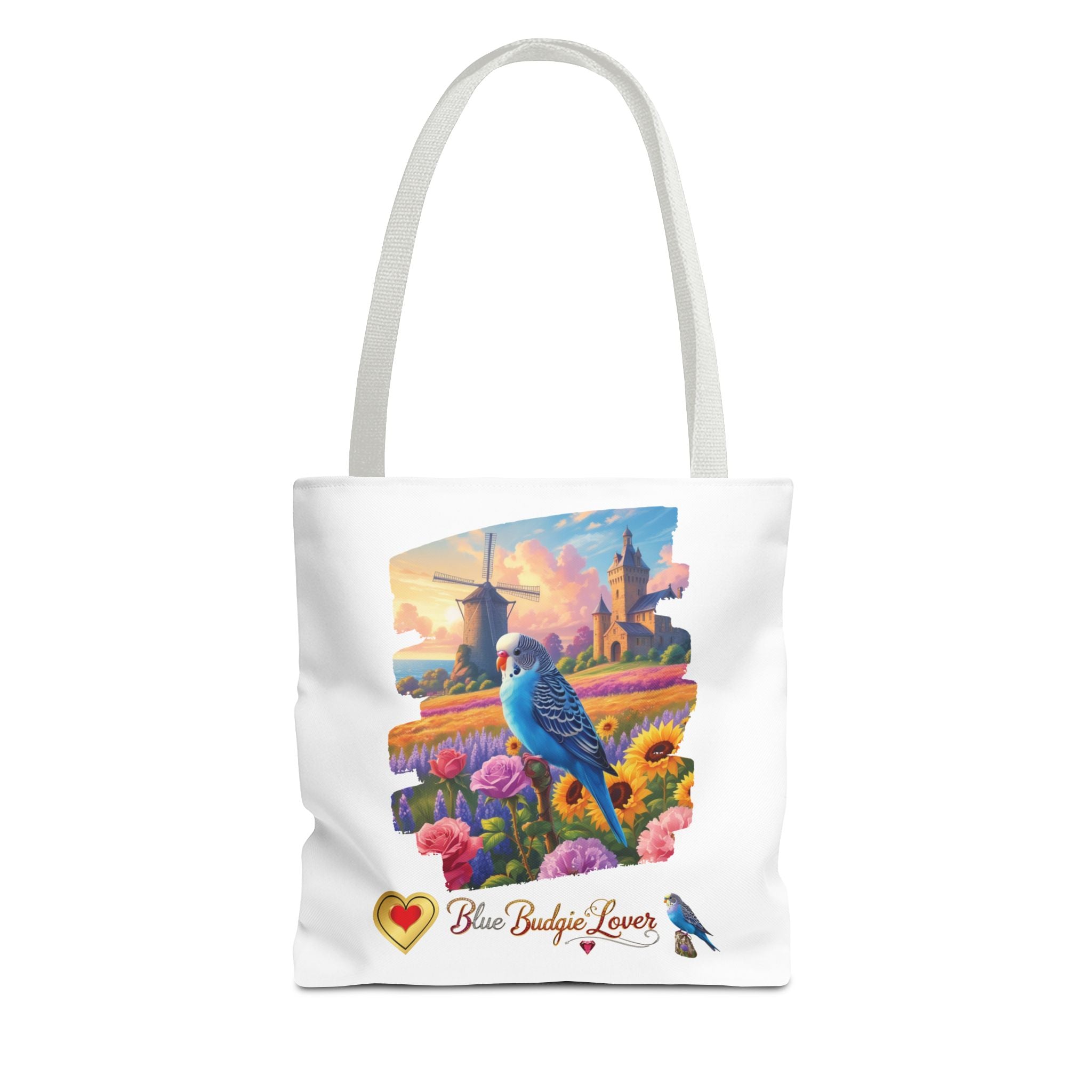 Blue Budgie Lover Floral Scenic Tote Bag