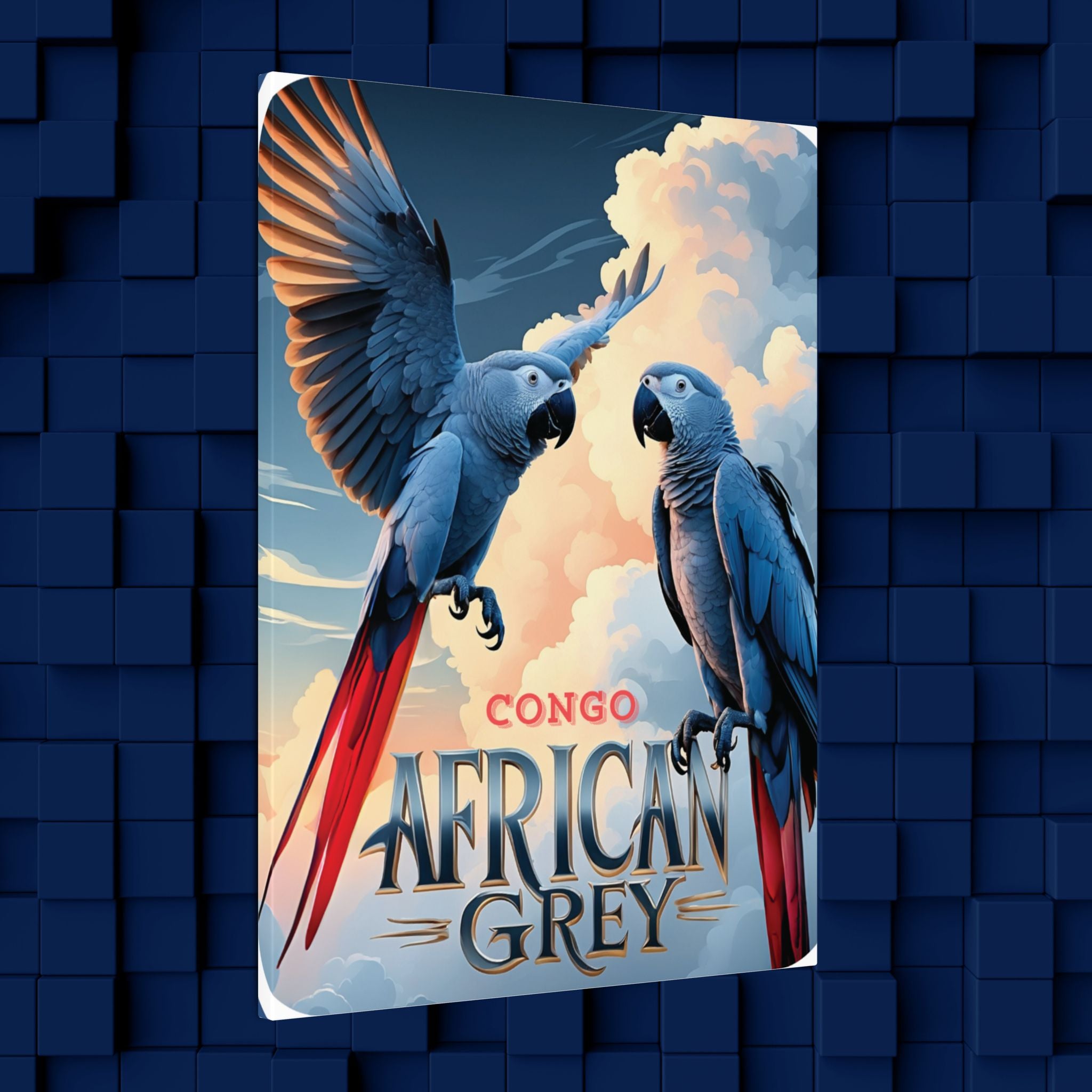 African Grey Congo Parrot Canvas Wall Hanging