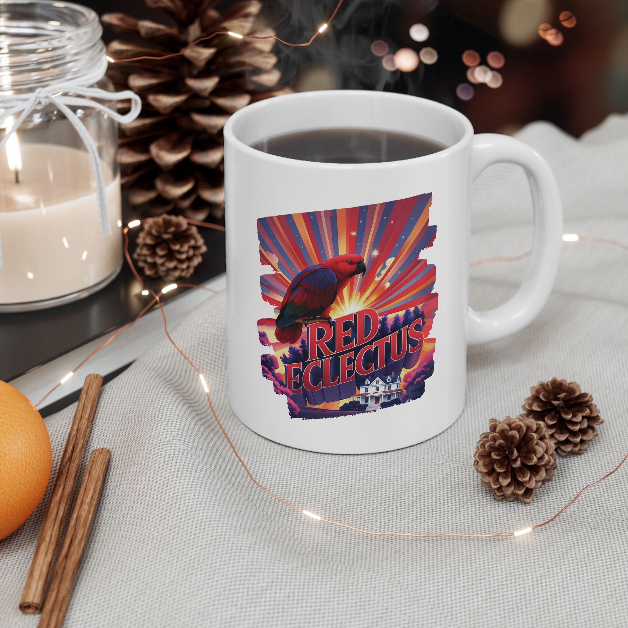 Red Eclectus Sunburst Scenic Mug