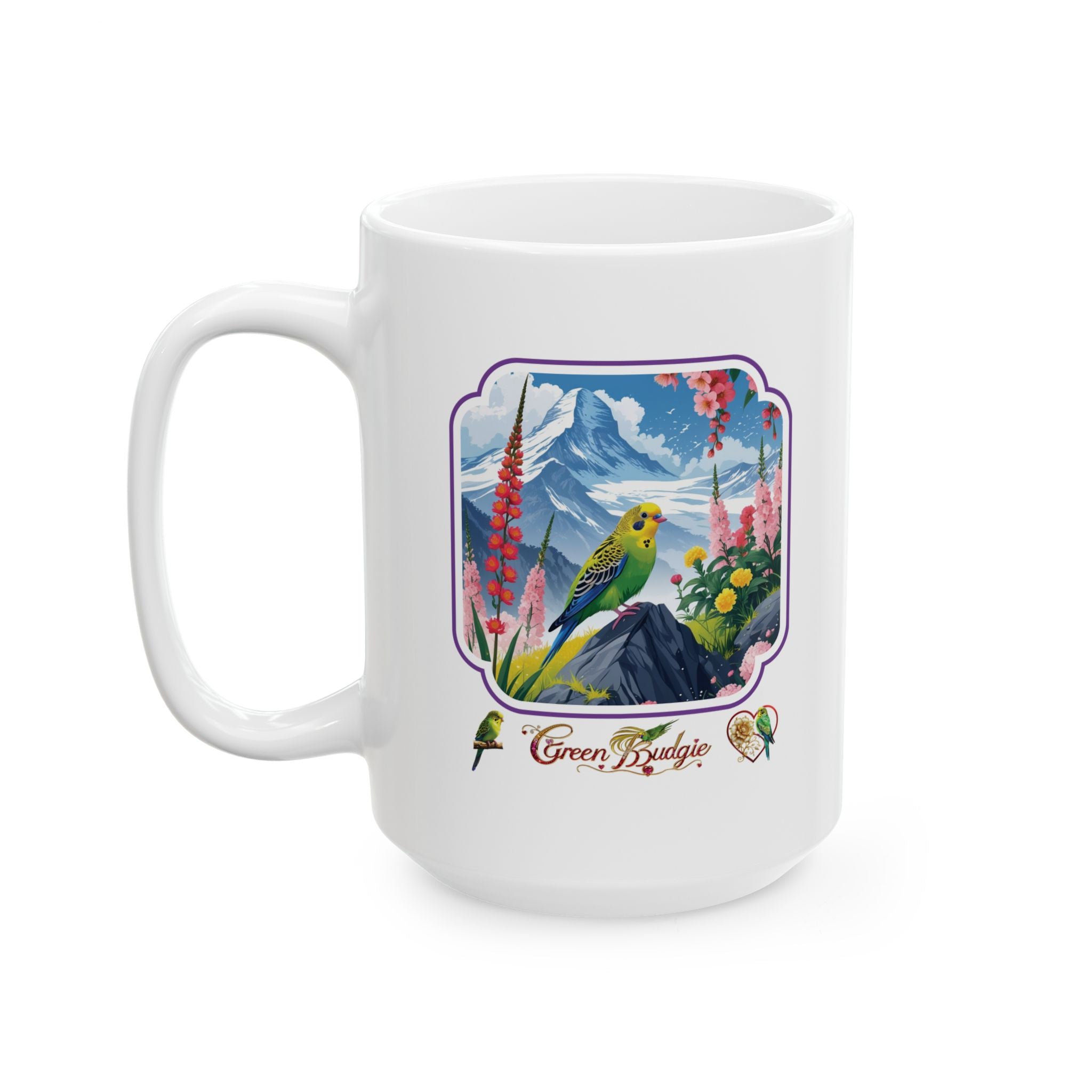 Green Budgie Lover Mountain Mug