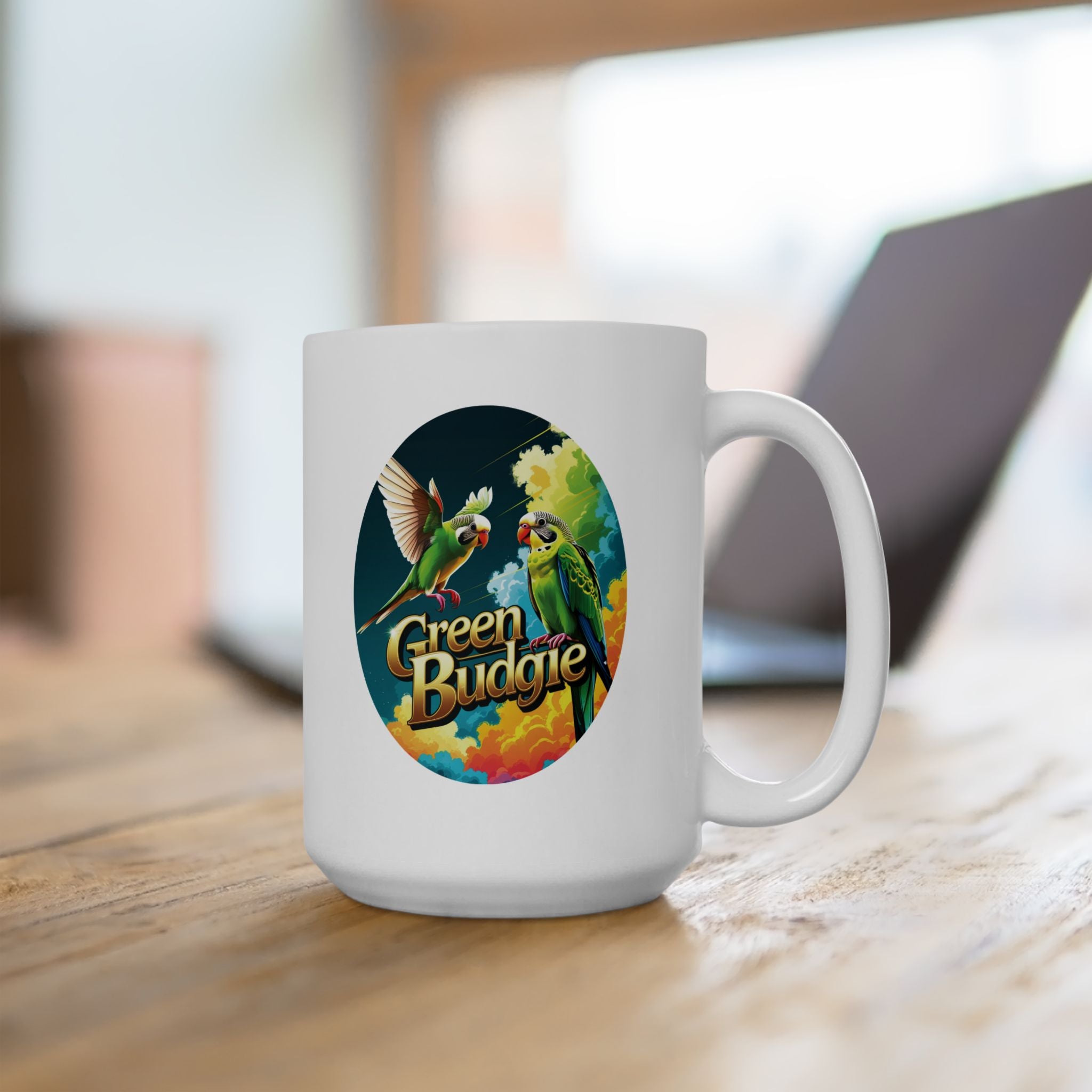 Cute Green Budgie Pair Mug