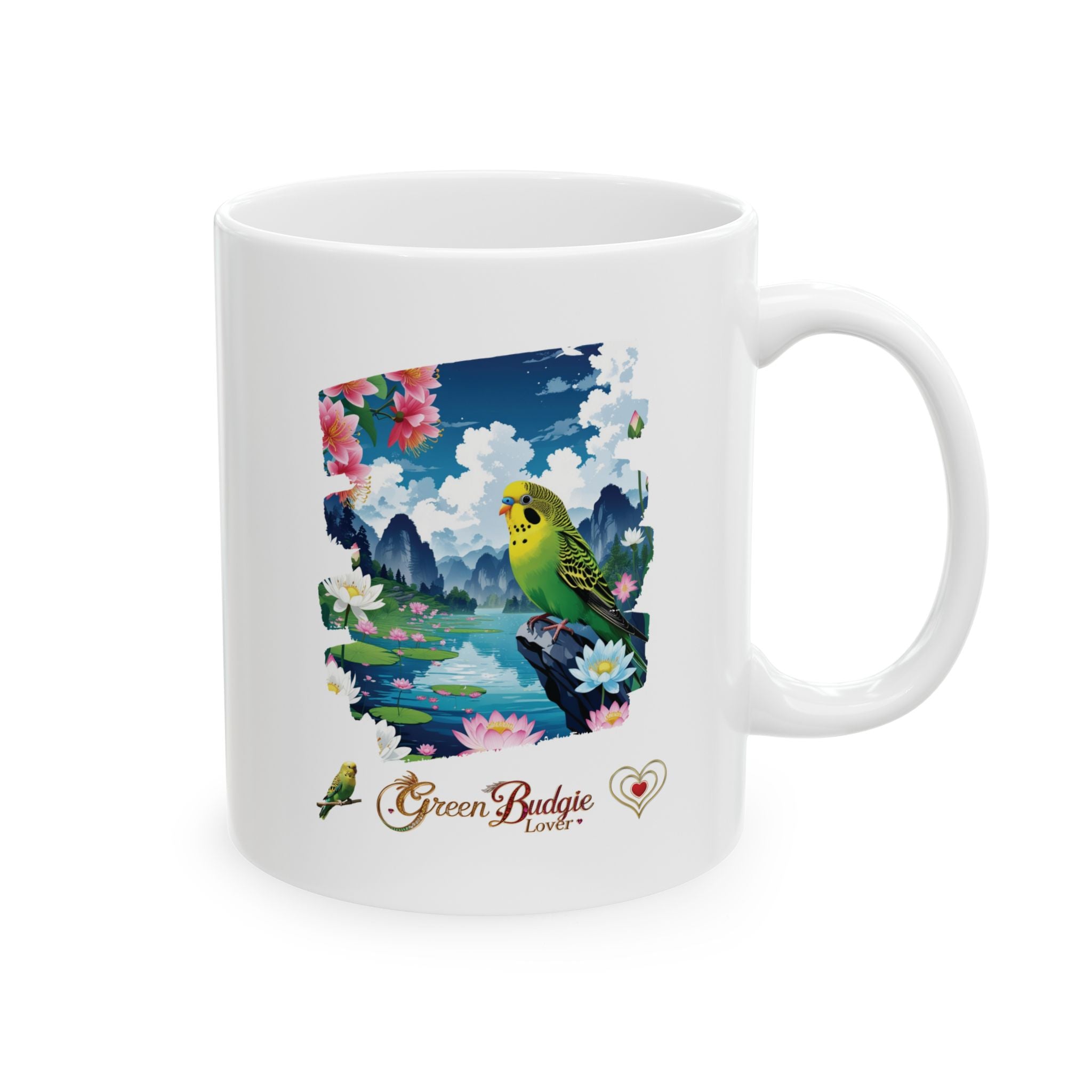 Green Budgie Lover Lake Mug