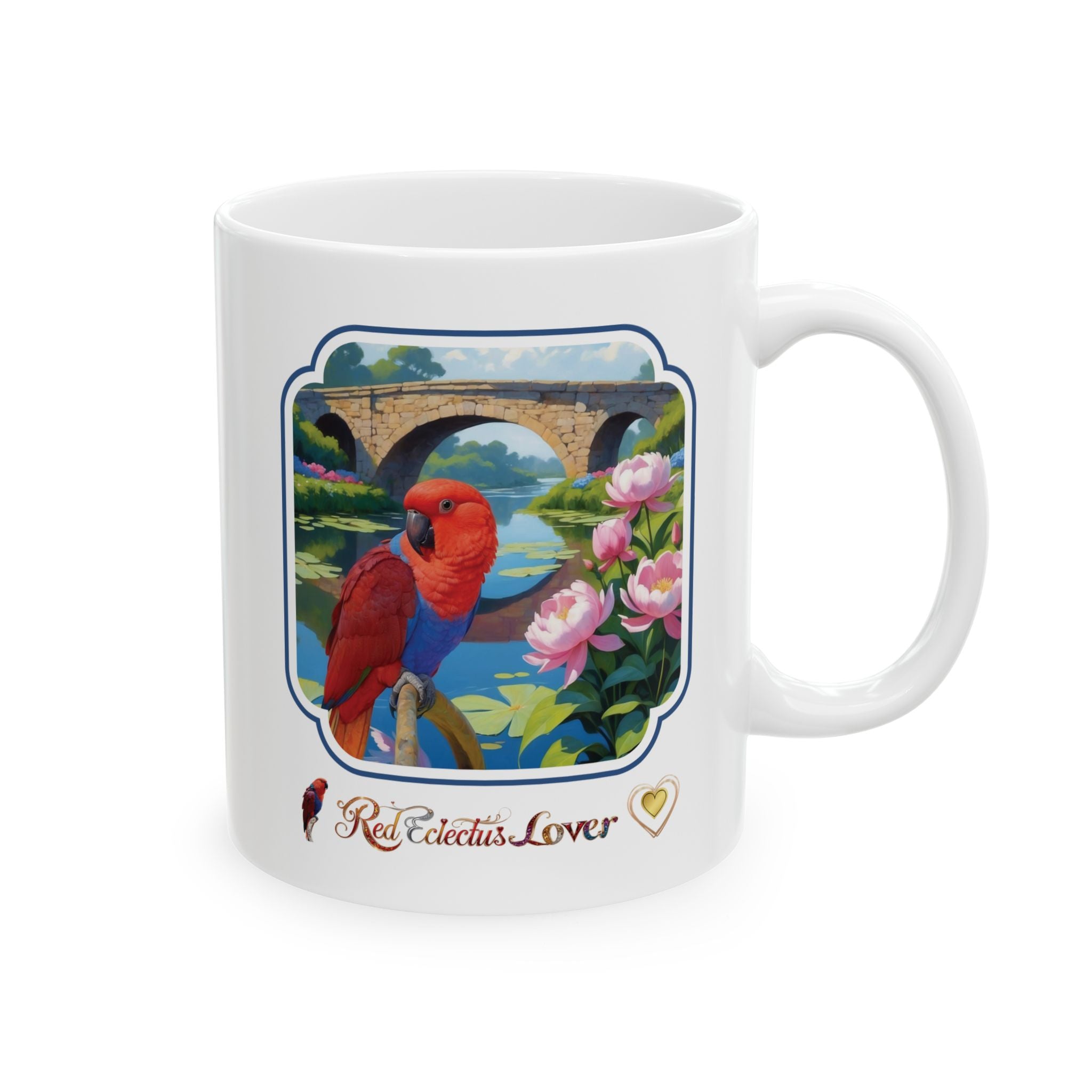 Red Eclectus Lover Bridge Scenic Mug