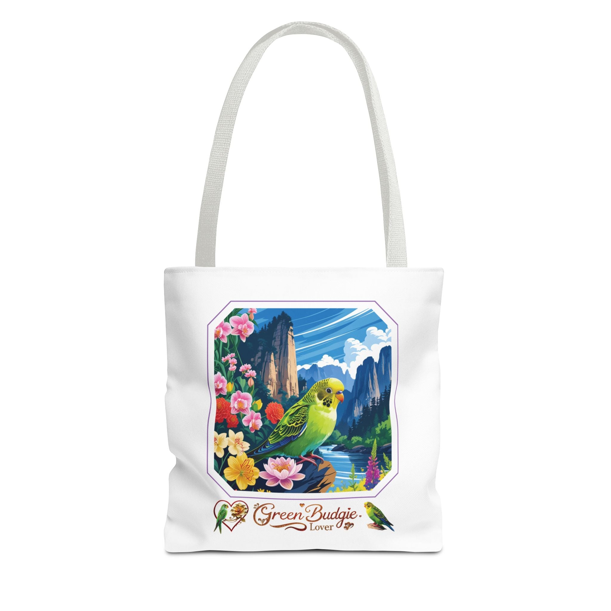 Green Budgie Lover Floral Tote Bag