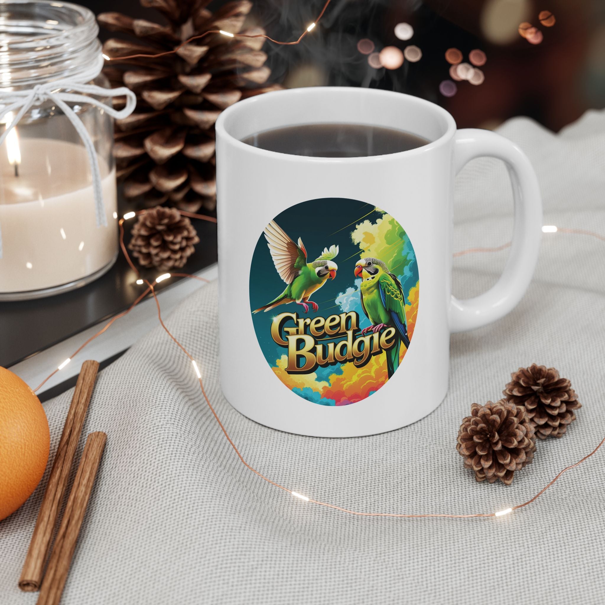 Cute Green Budgie Pair Mug