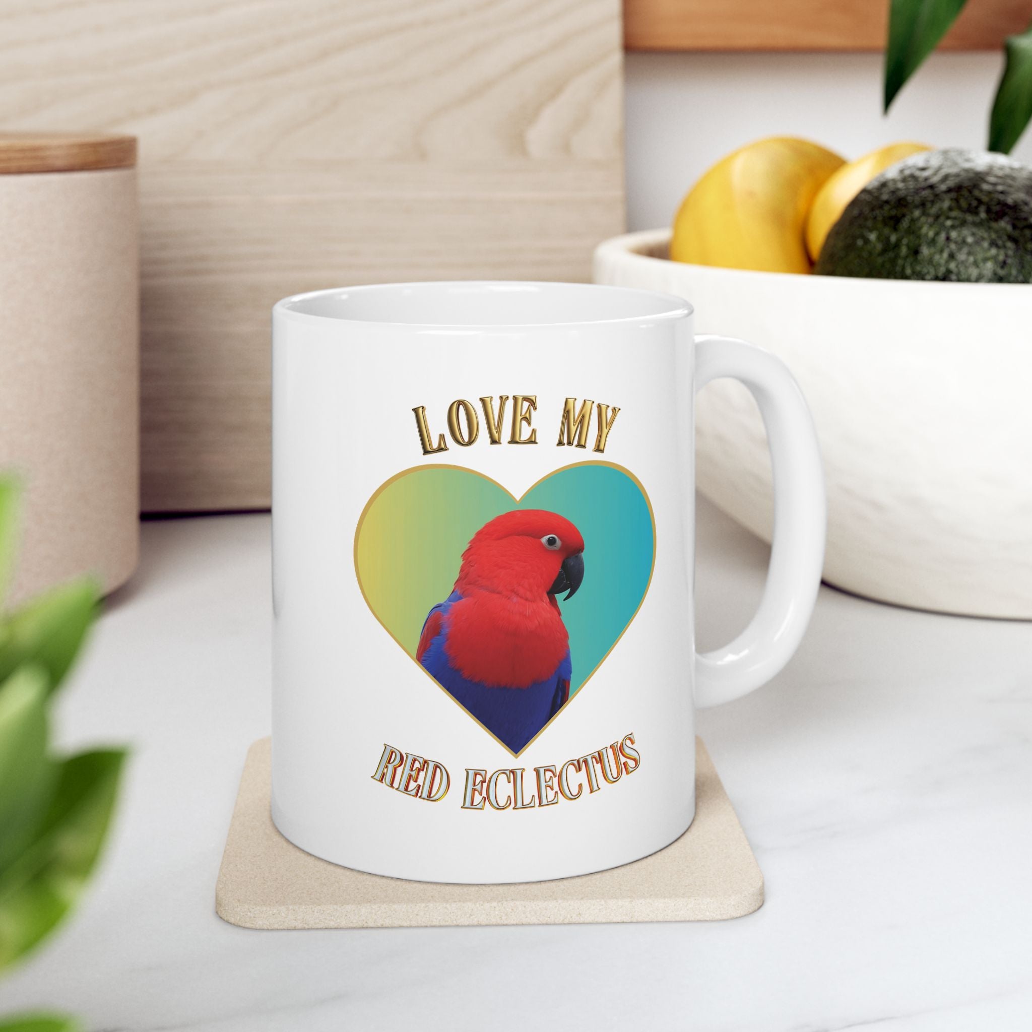 Love My Red Eclectus Heart Mug