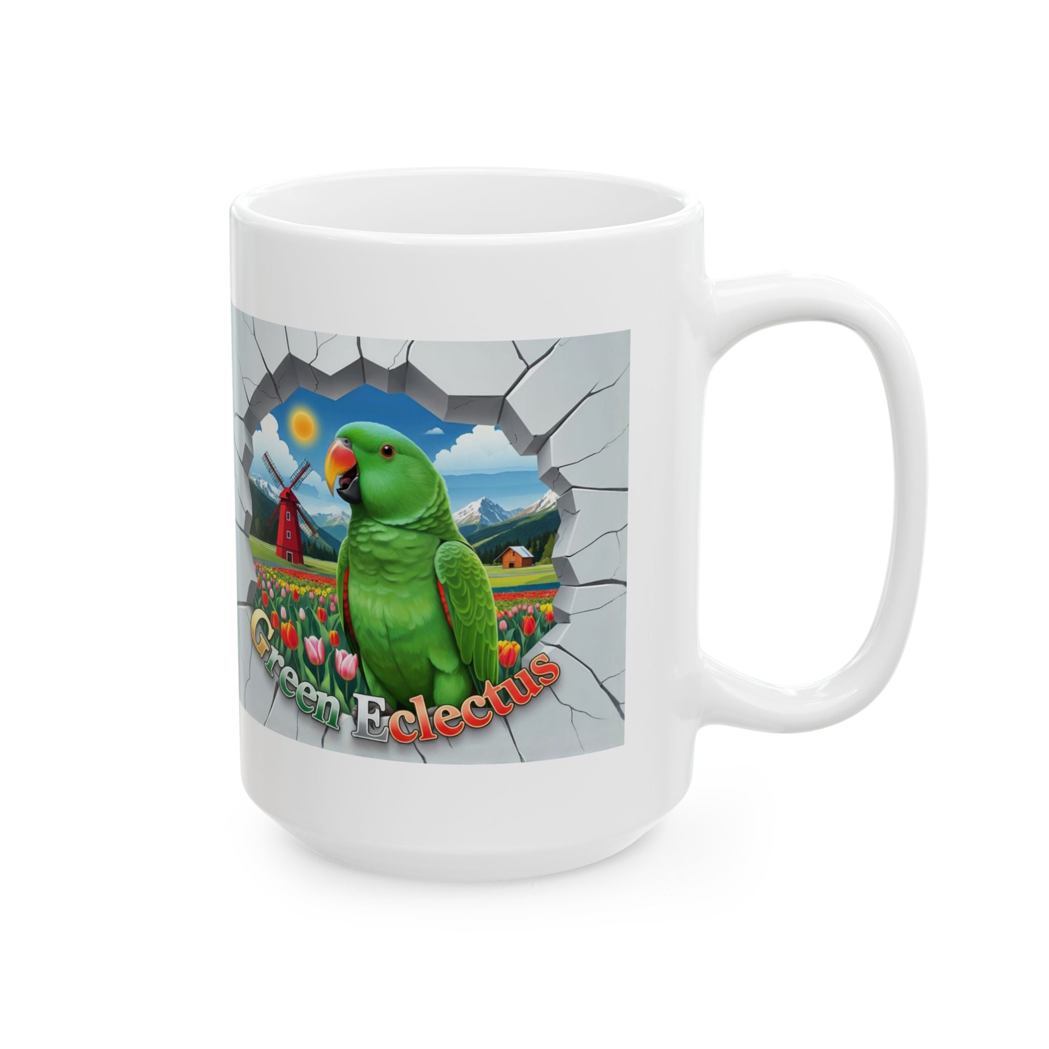 Green Eclectus Meadow Scenic Mug