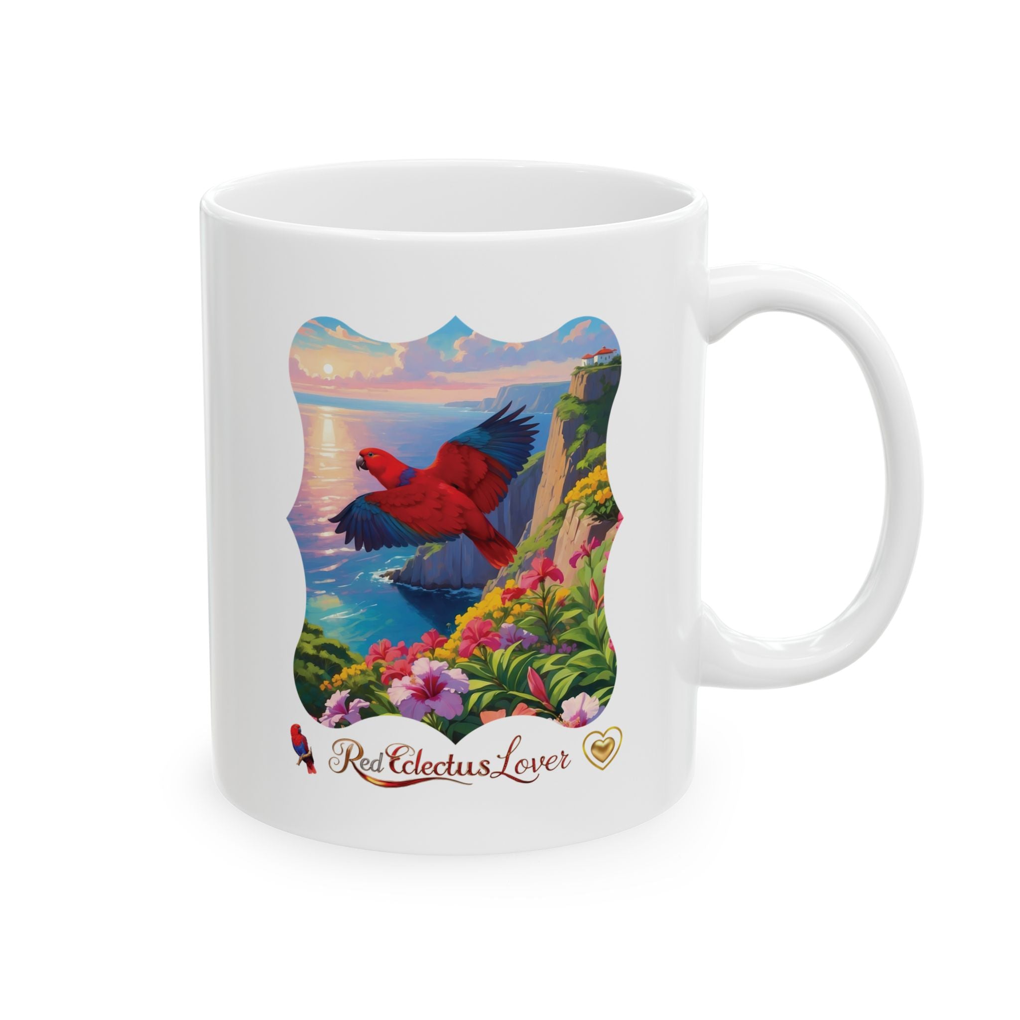 Red Eclectus Lover Floral Lake Mug