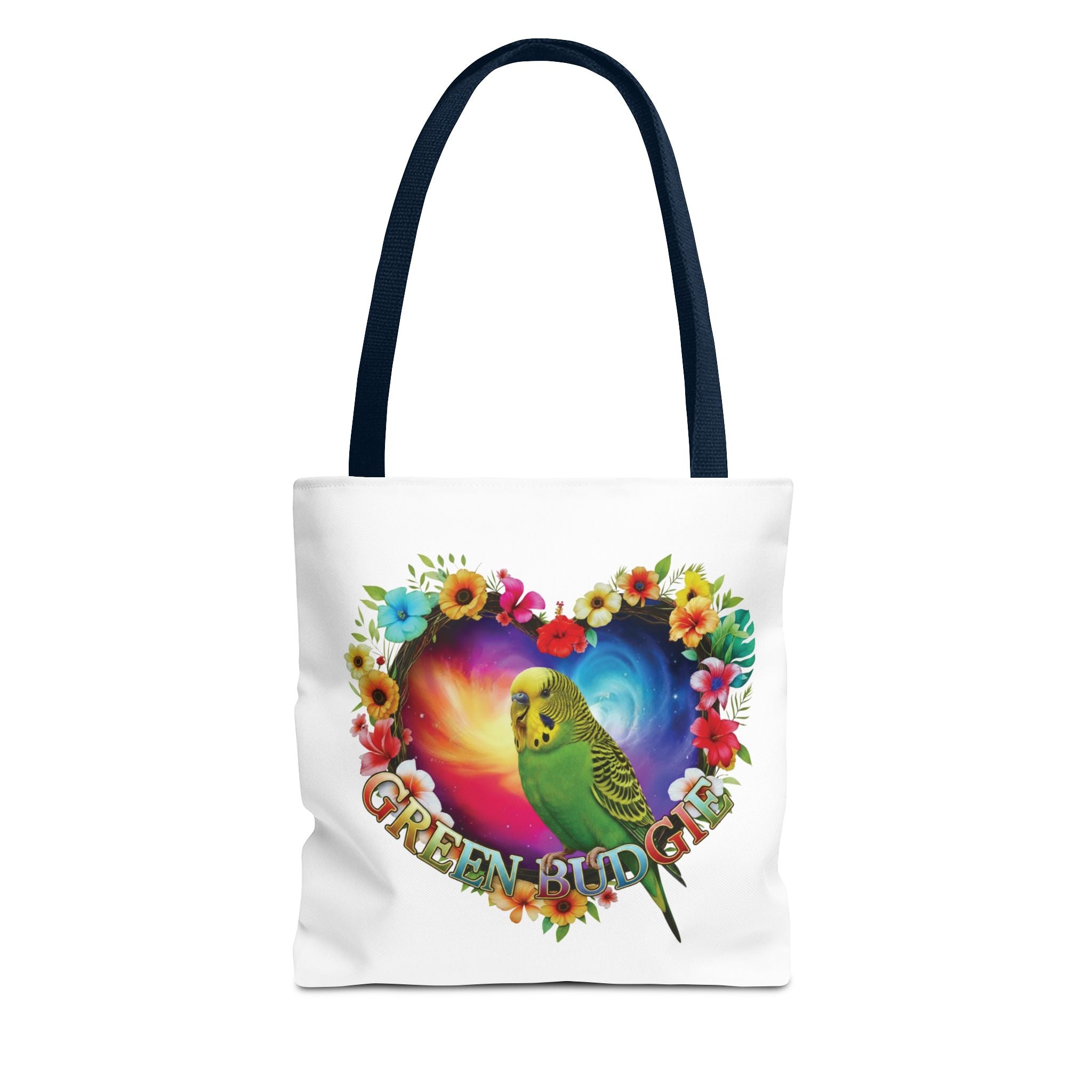 Green Budgie Floral Heart Tote Bag