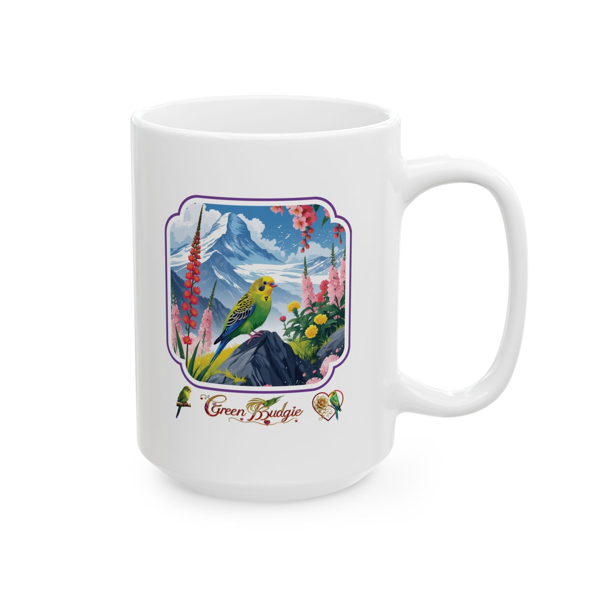 Green Budgie Lover Mountain Mug