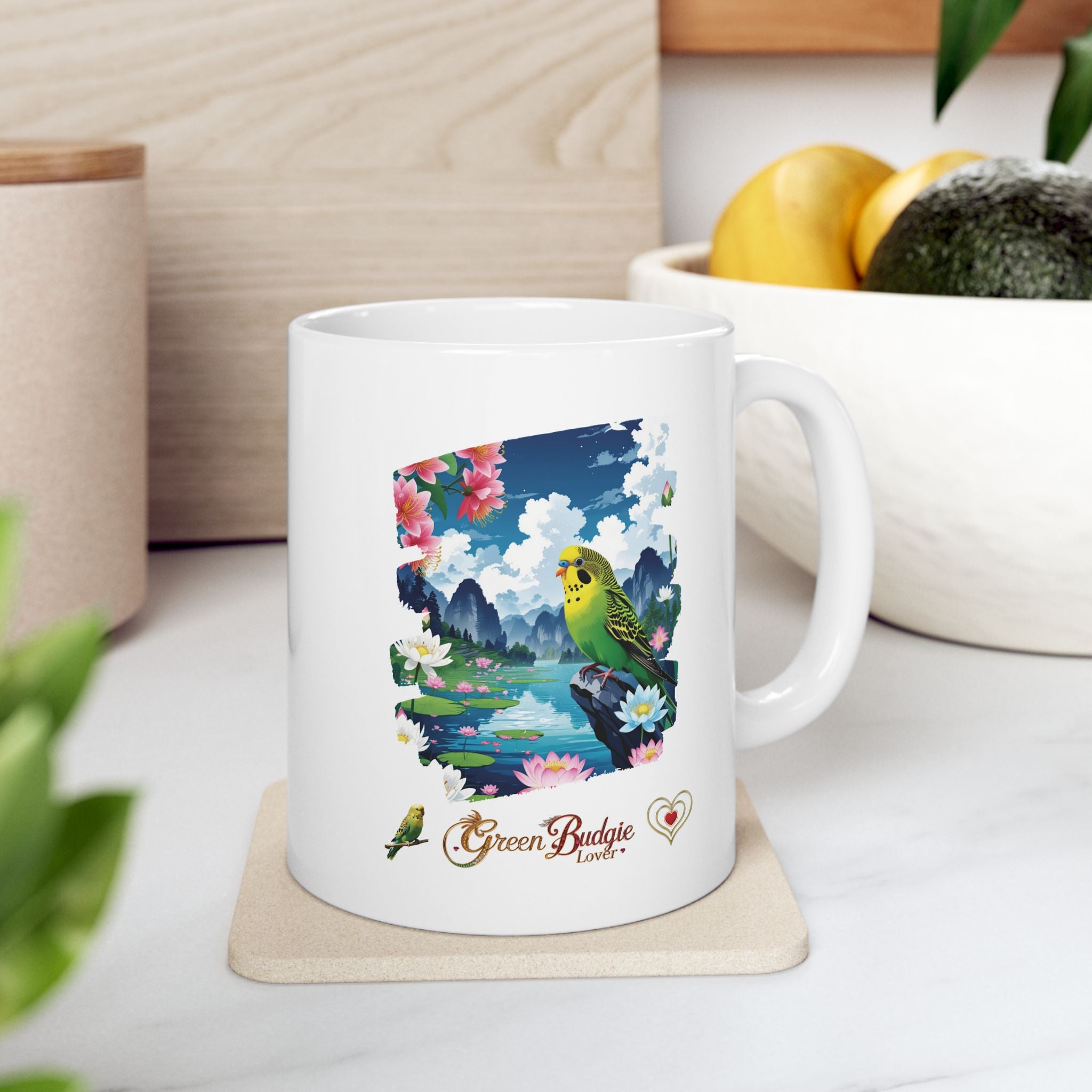 Green Budgie Lover Lake Mug