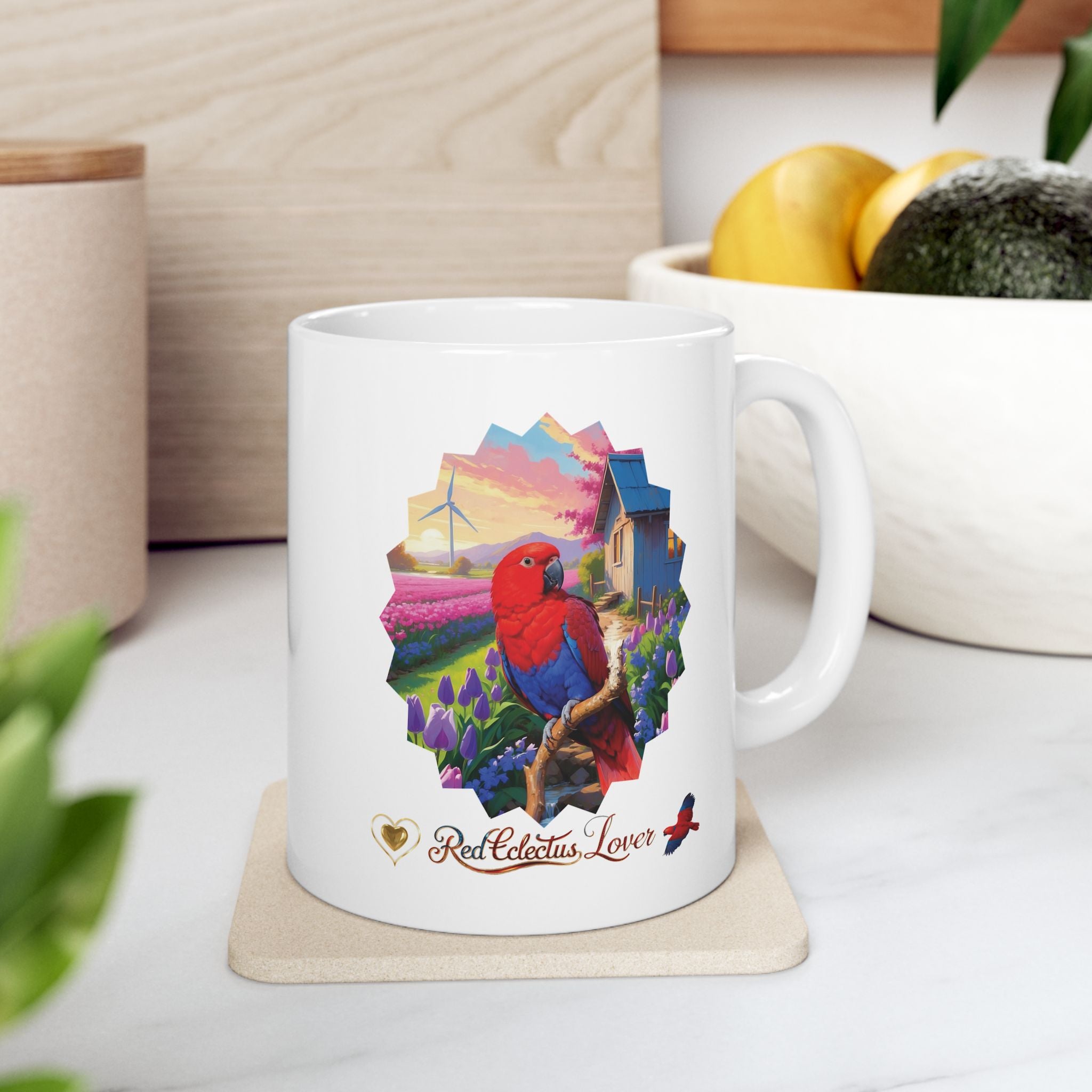 Red Eclectus Lover Floral Scenic Mug