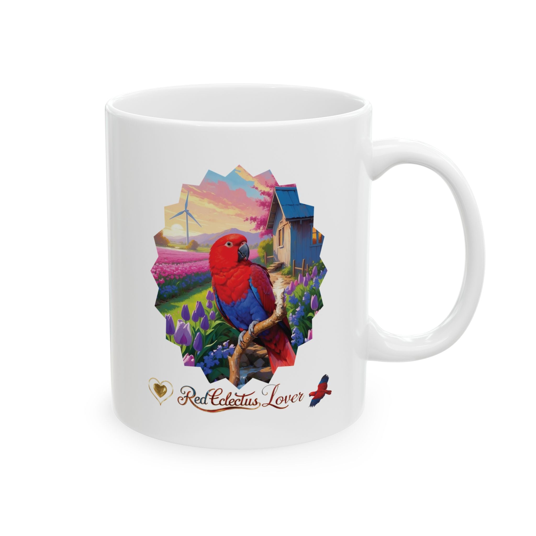 Red Eclectus Lover Floral Scenic Mug