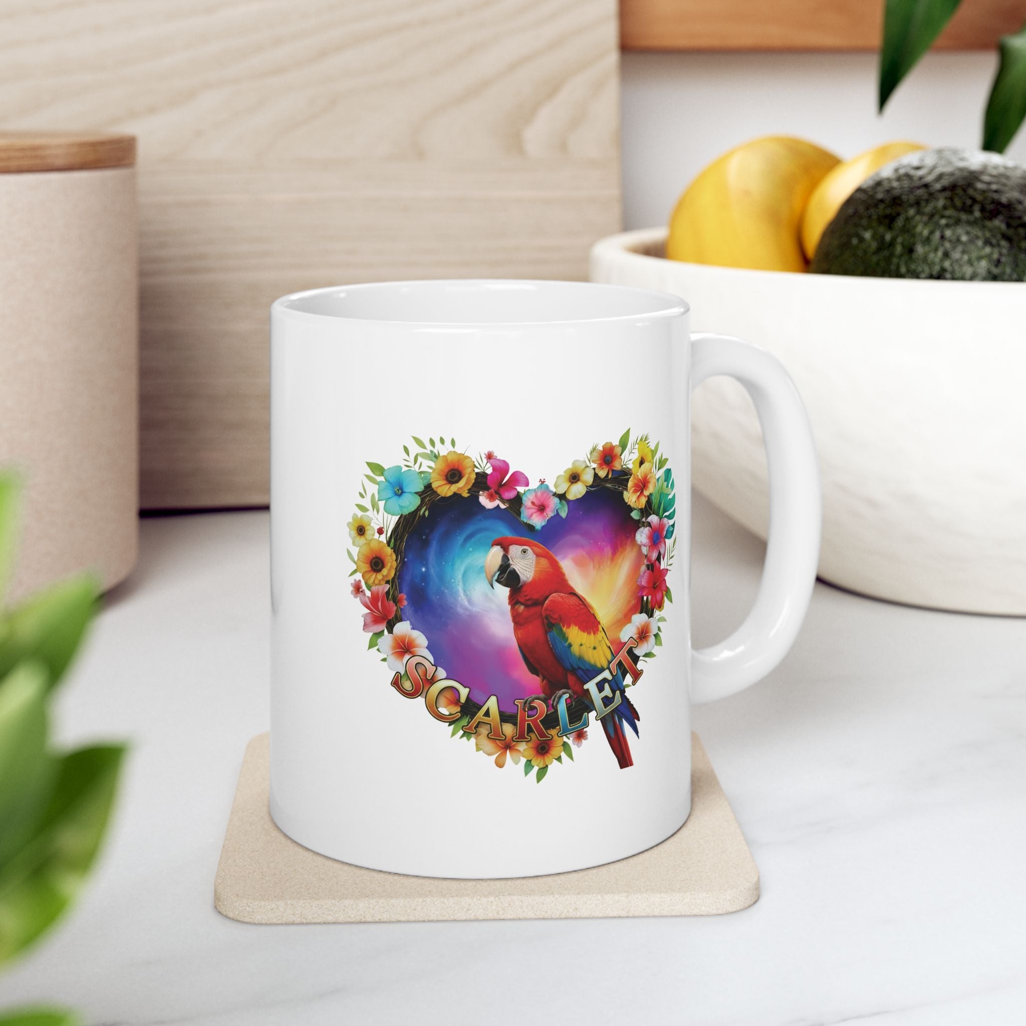Scarlet Floral Parrot Mug