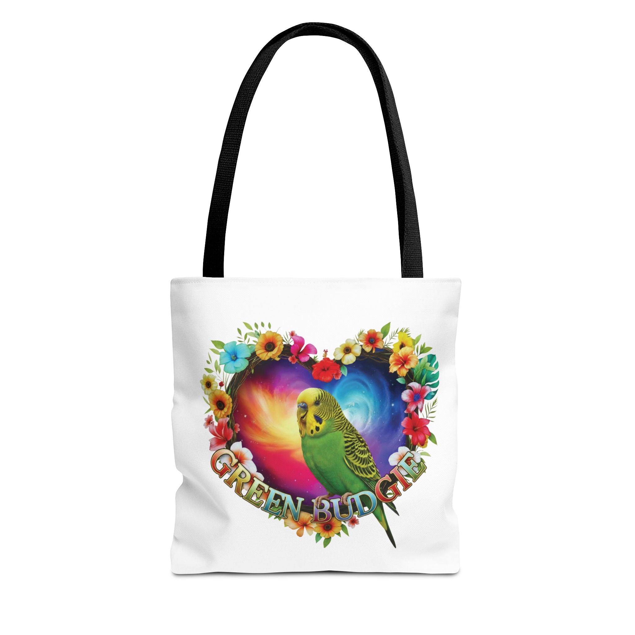 Green Budgie Floral Heart Tote Bag