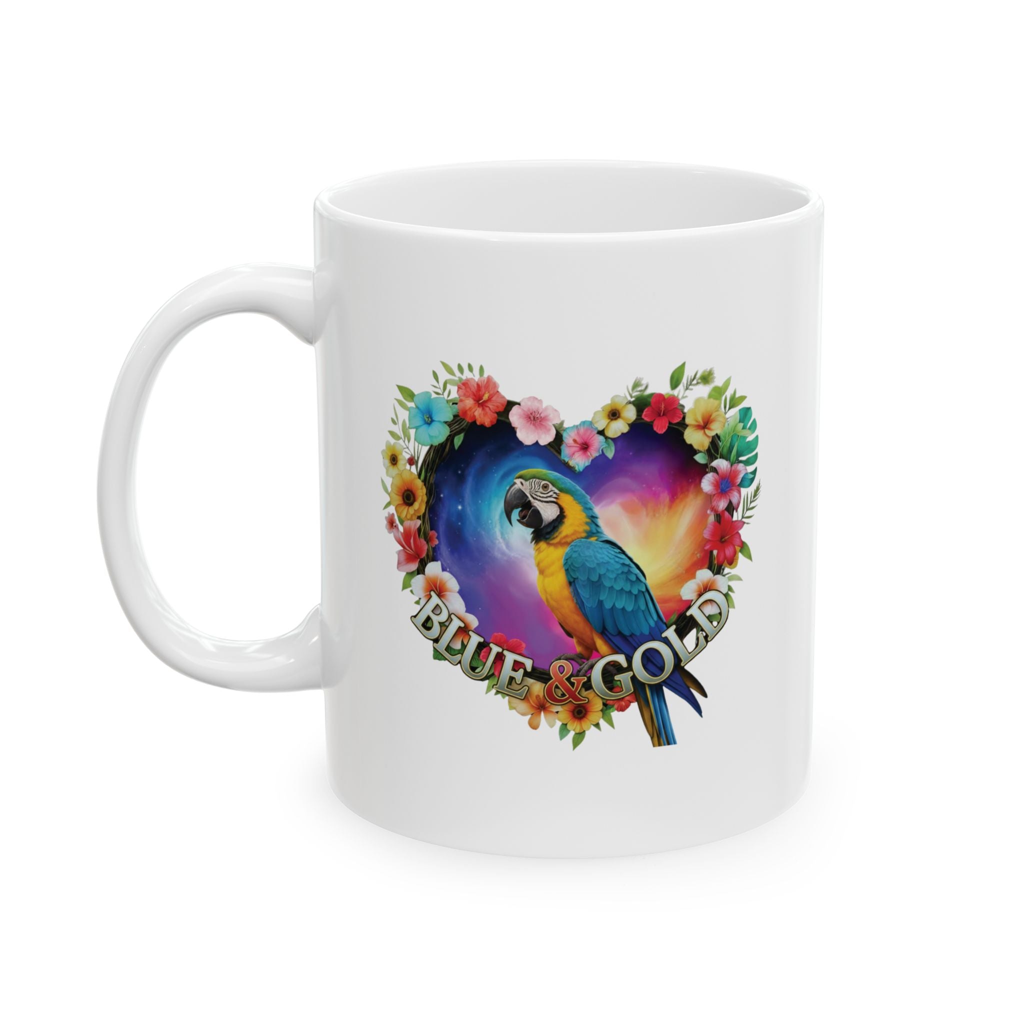 Blue & Gold Floral Heart Mug