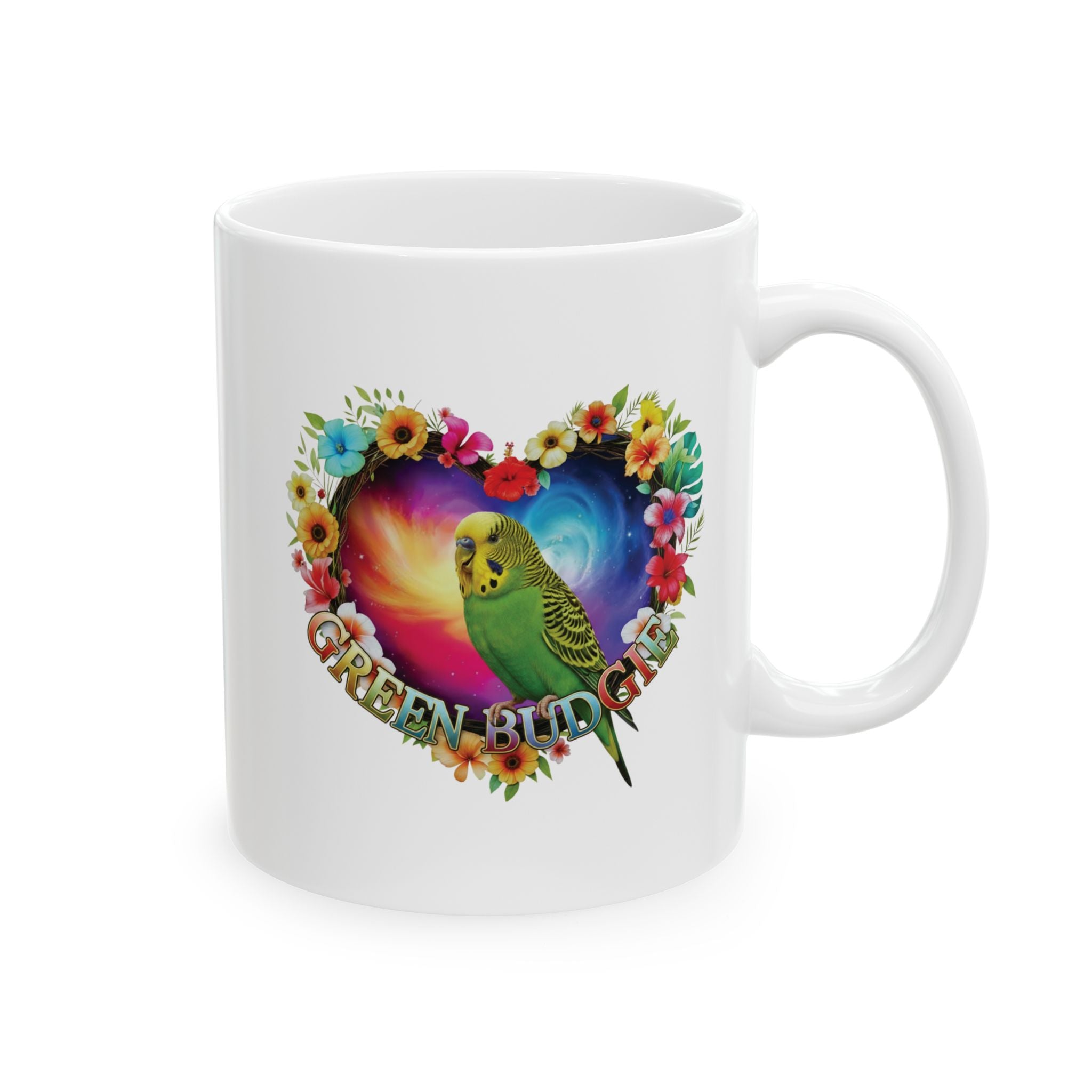 Green Budgie Galaxy Heart Mug