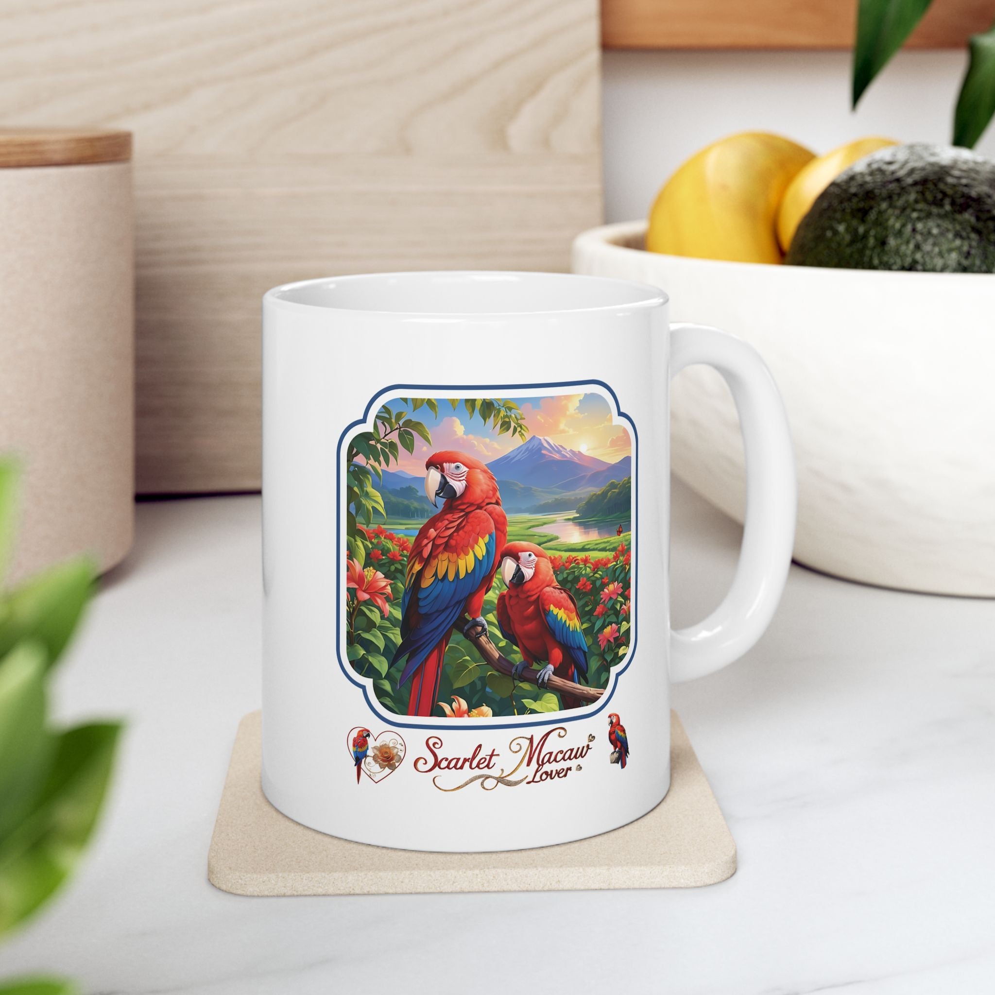 Scarlet Macaw Lover Floral Mug