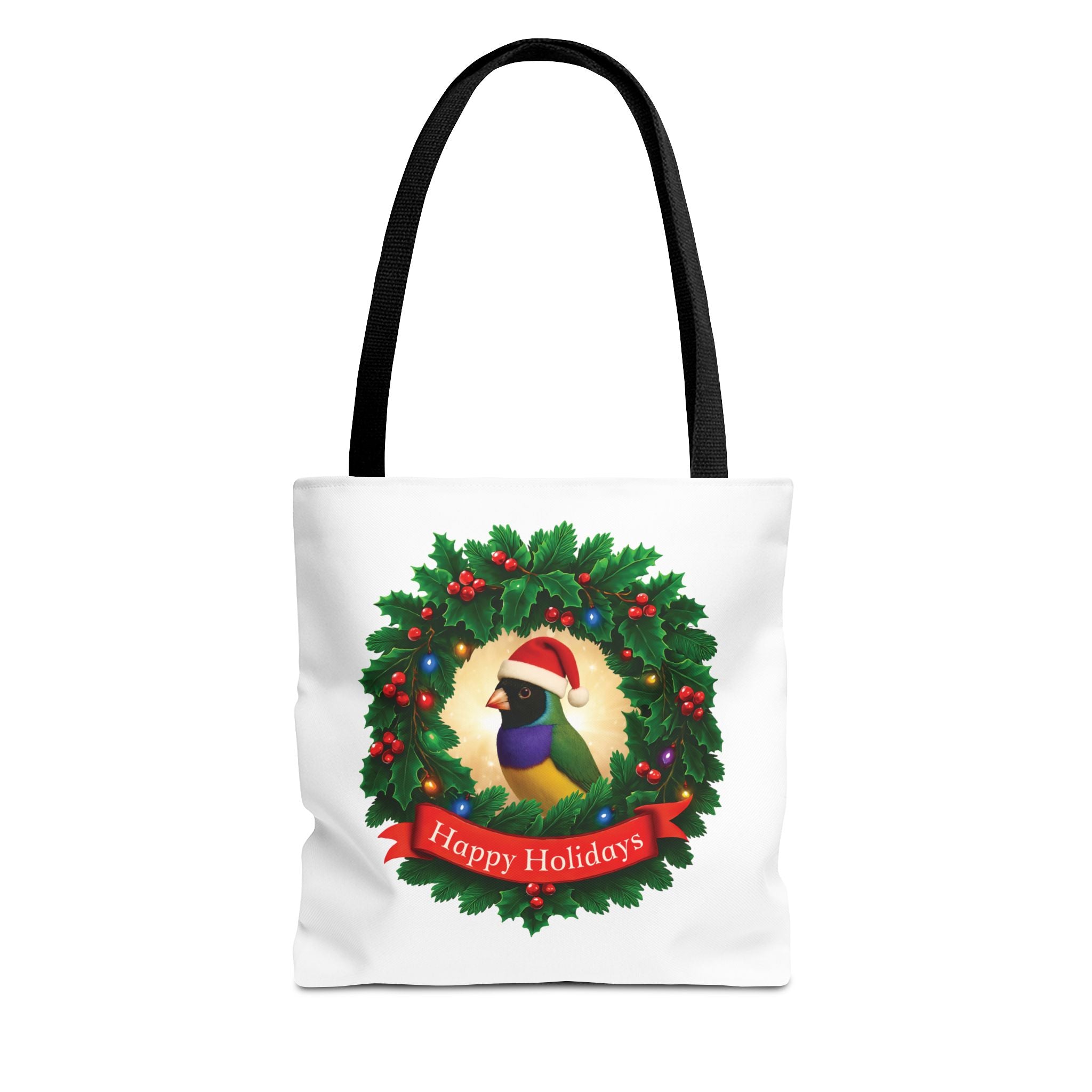 Happy Holidays Finch Parrot Tote Bag