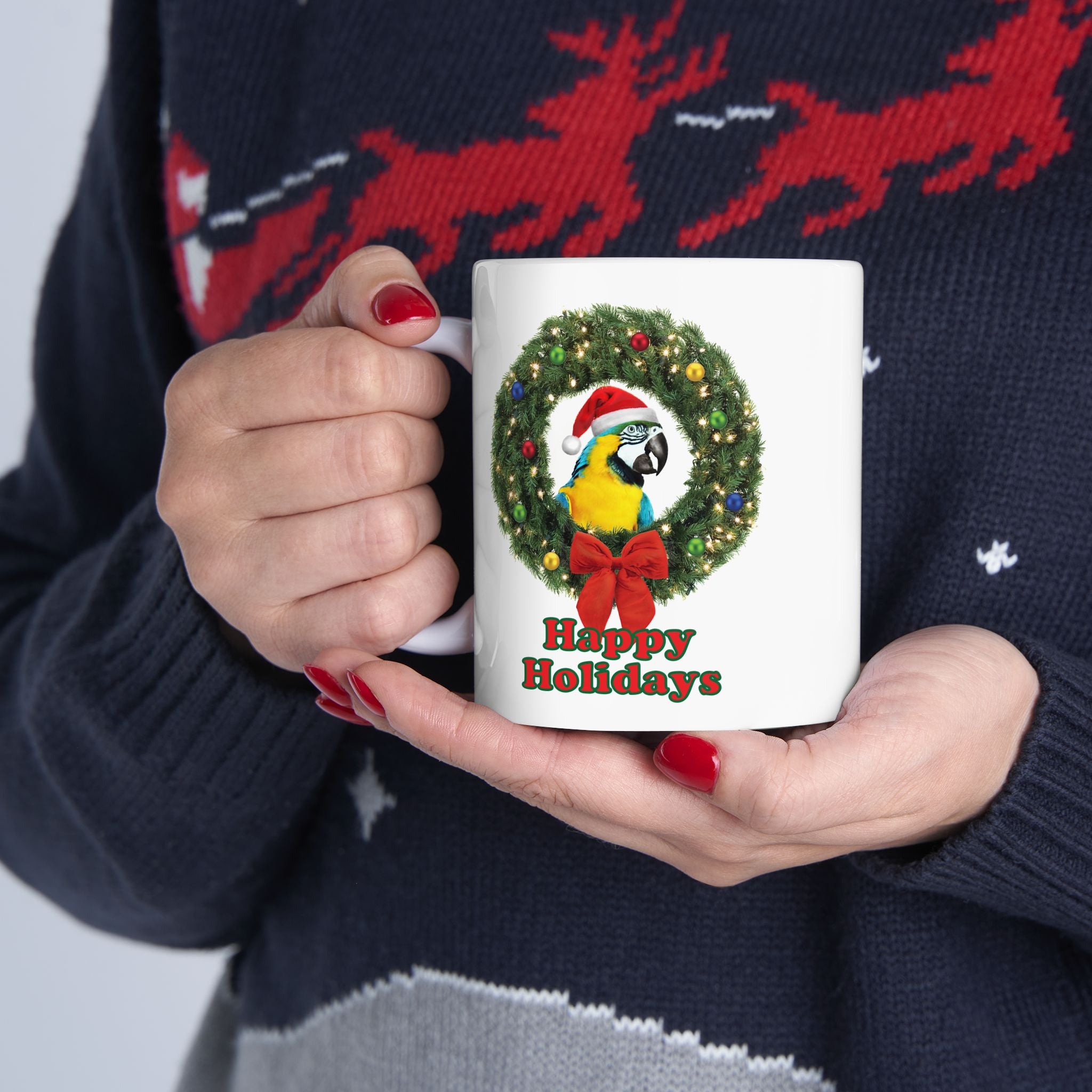 Happy Holidays Christmas Blue And Gold Mug