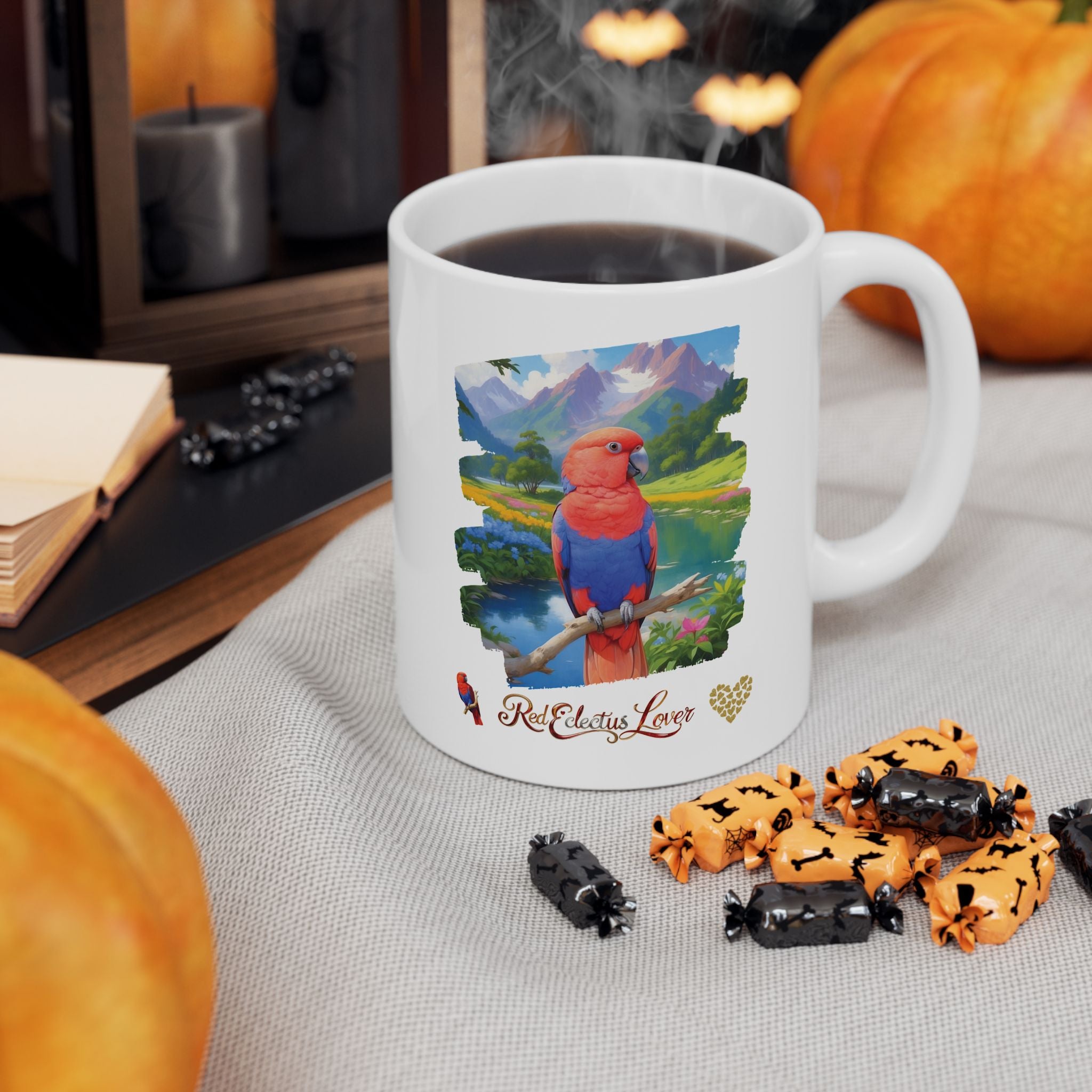 Red Eclectus Lover Mountain Lake Mug