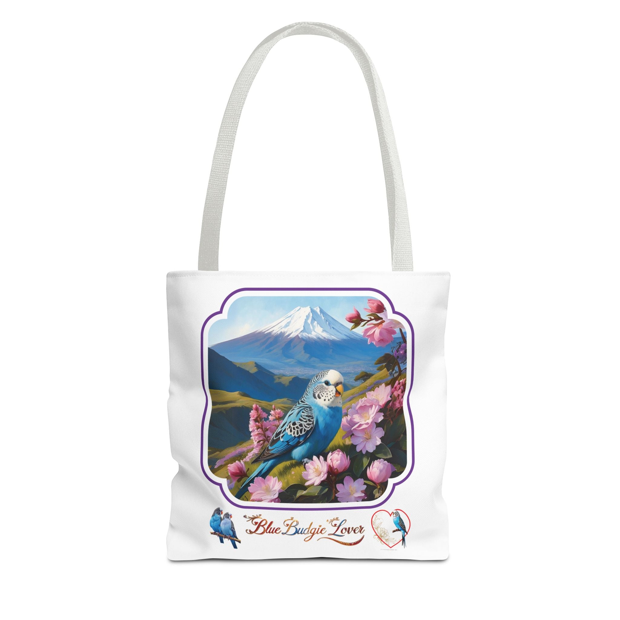 Blue Budgie Lover Floral Scenic Tote Bag