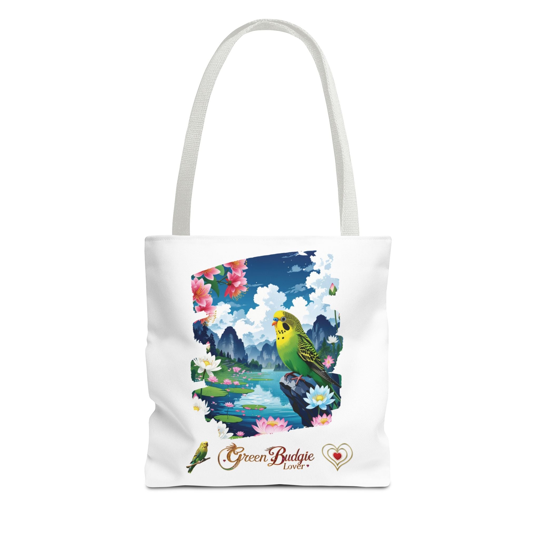 Green Budgie Lover Floral Tote Bag