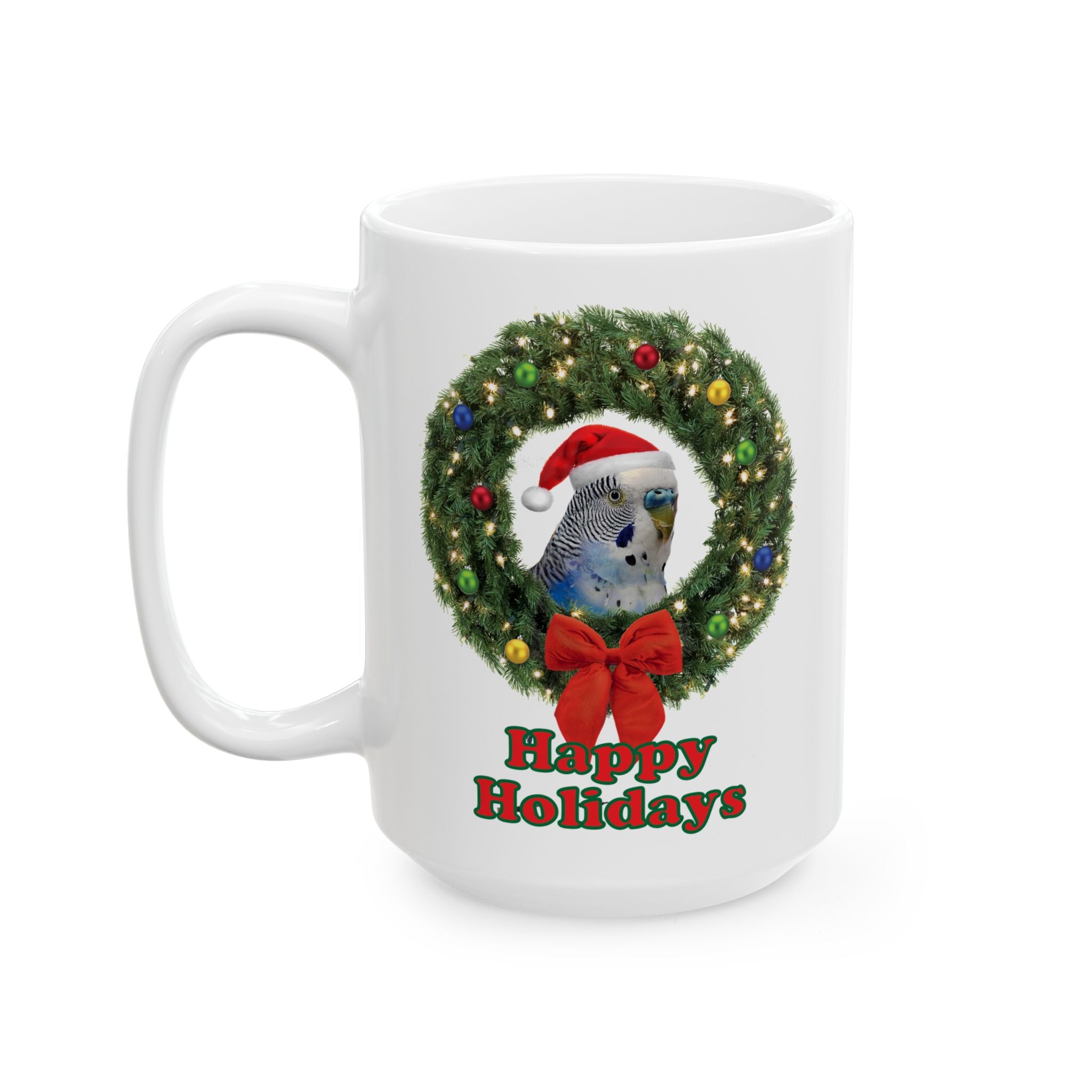 Happy Christmas Holidays Blue Budgie Mug