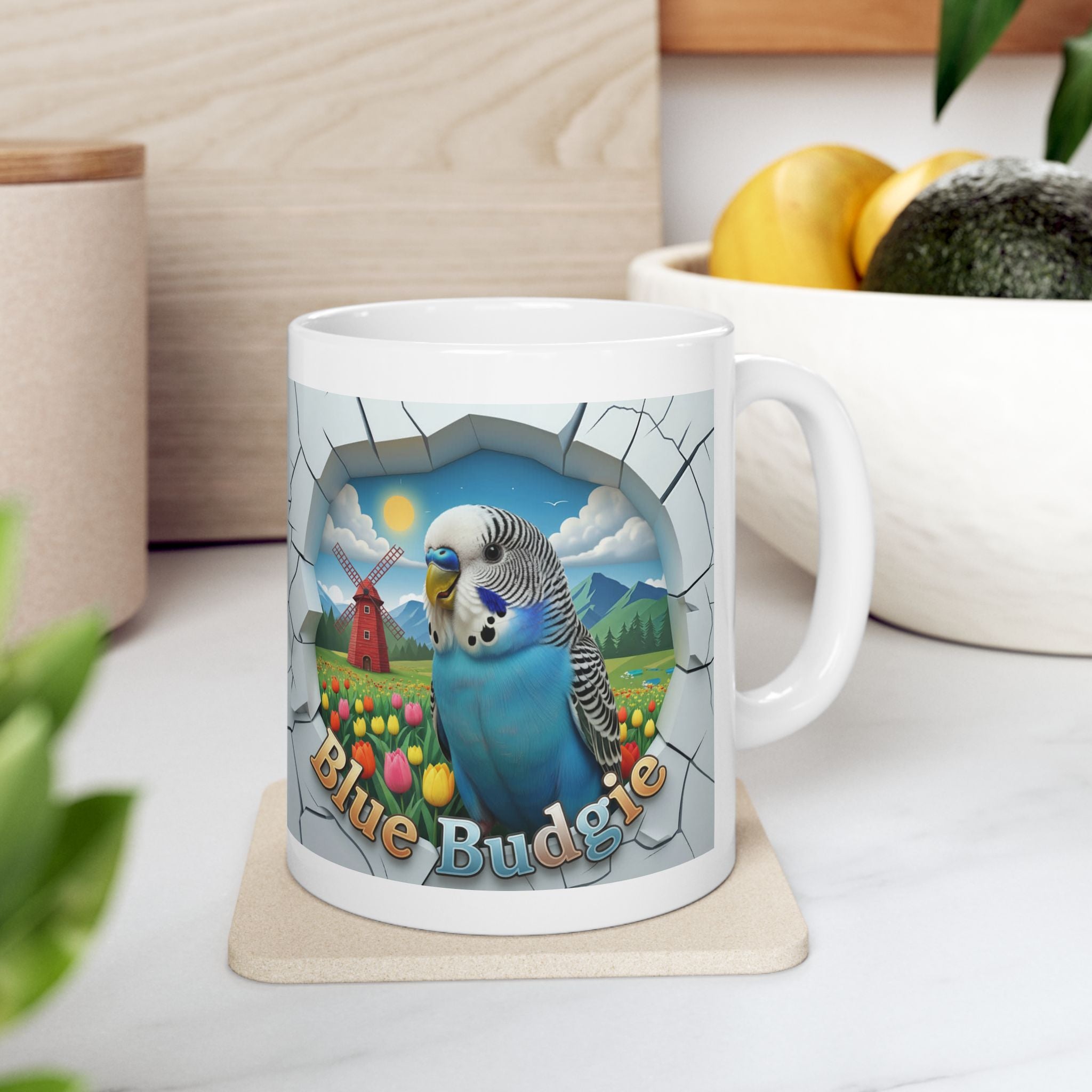 Blue Budgie Floral Meadow Mug