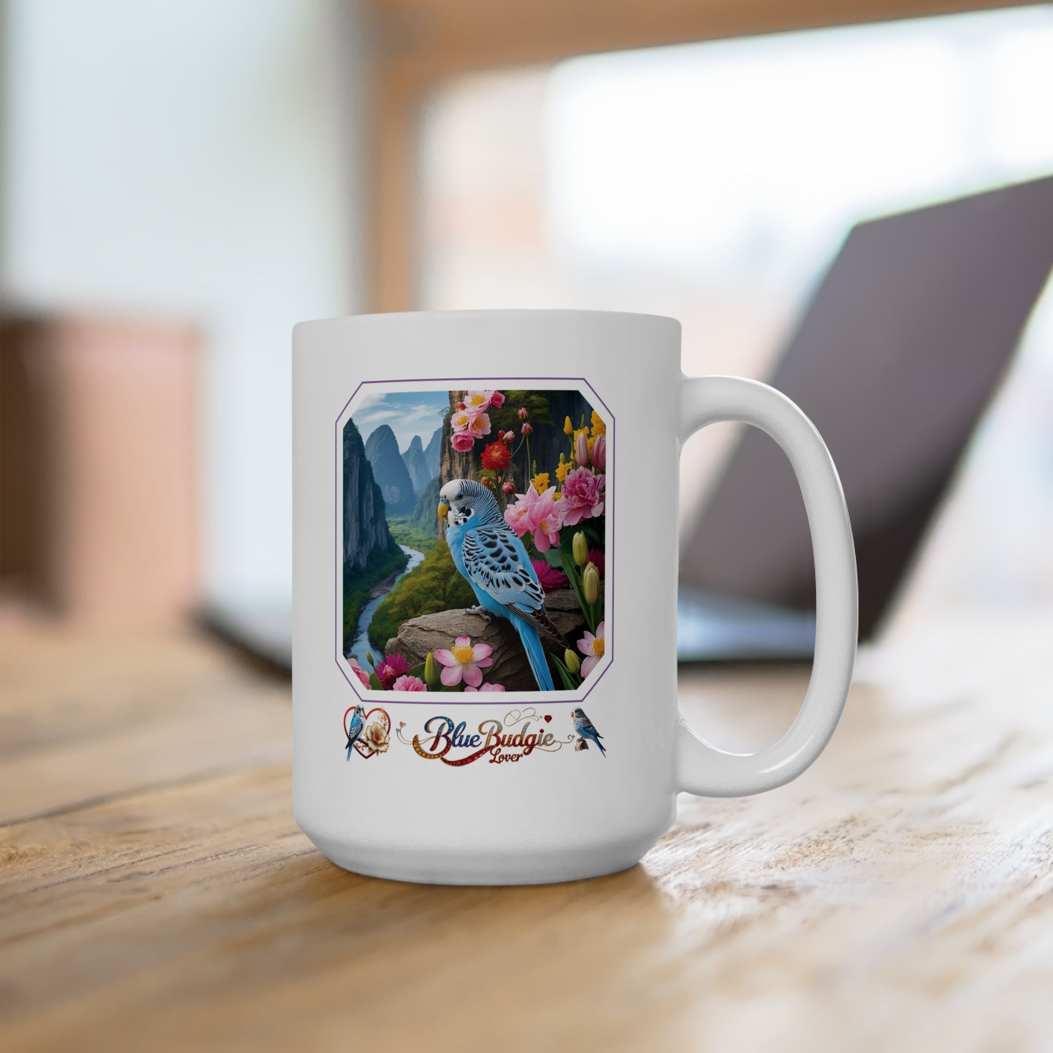 Blue Budgie Lover Mountain Valley Mug