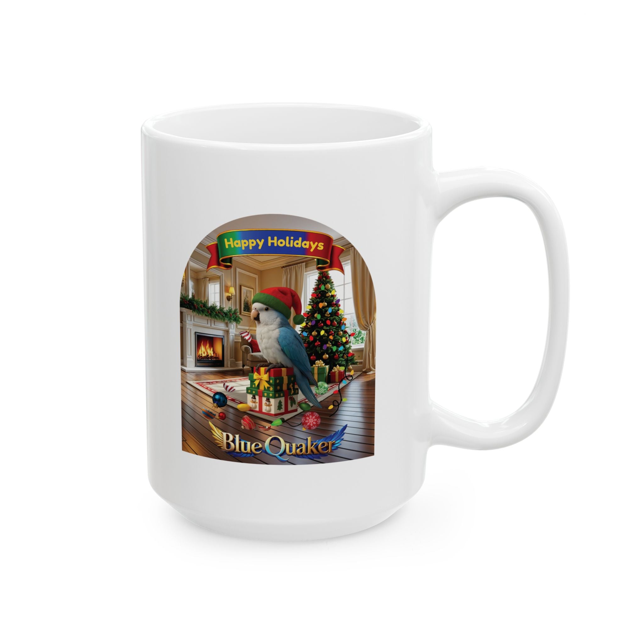 Happy Holidays Blue Quaker Mug