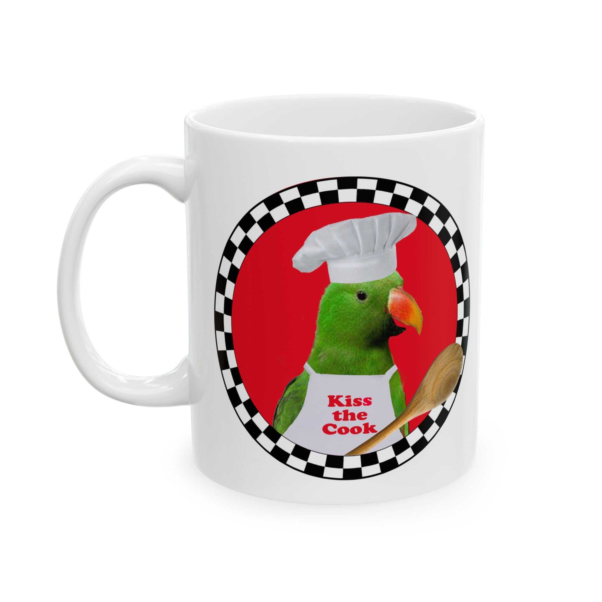 Kiss The Cook Spoon Green Eclectus Mug