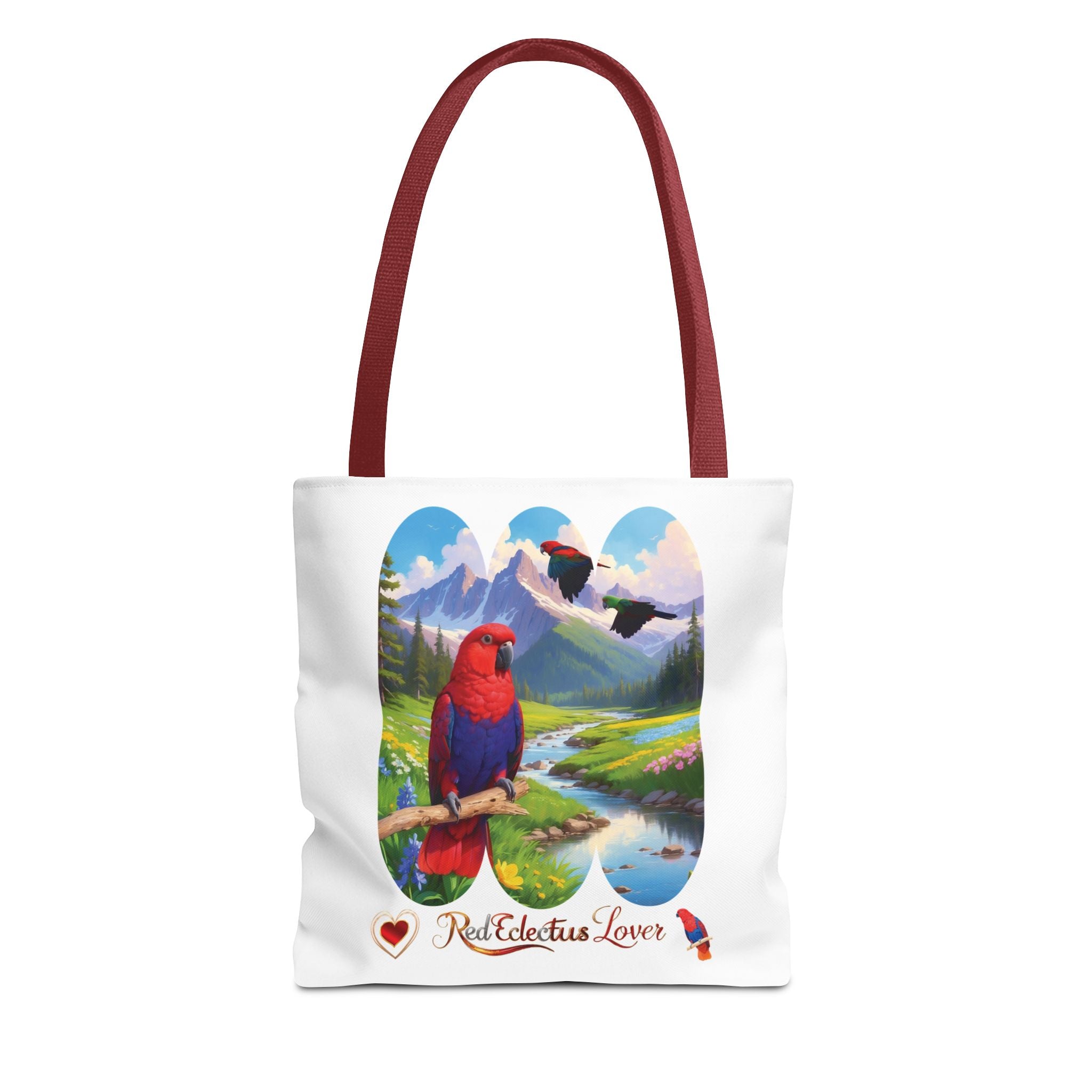 Red Eclectus Lover Lake Scenic Tote Bag