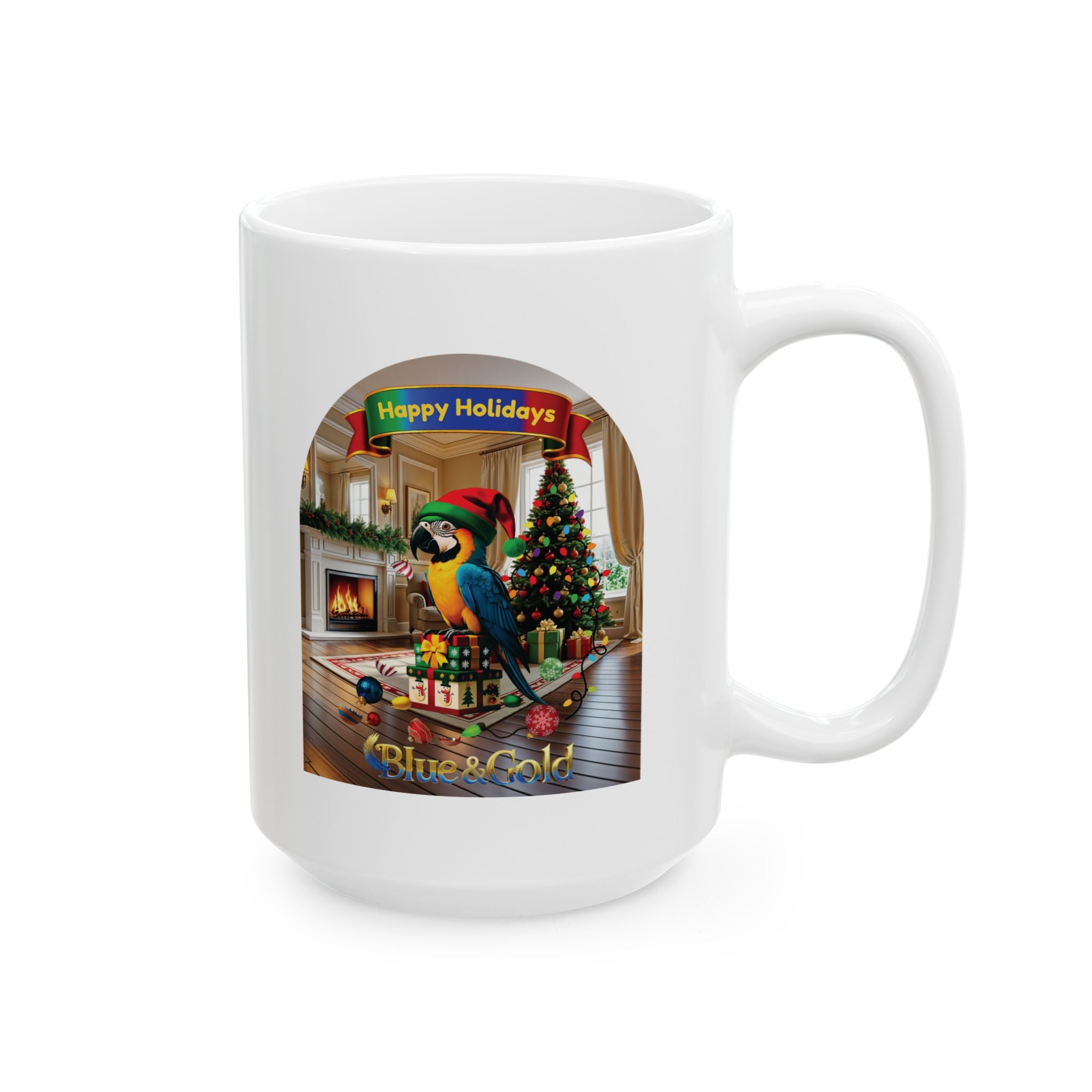 Happy Holidays Blue & Gold Mug