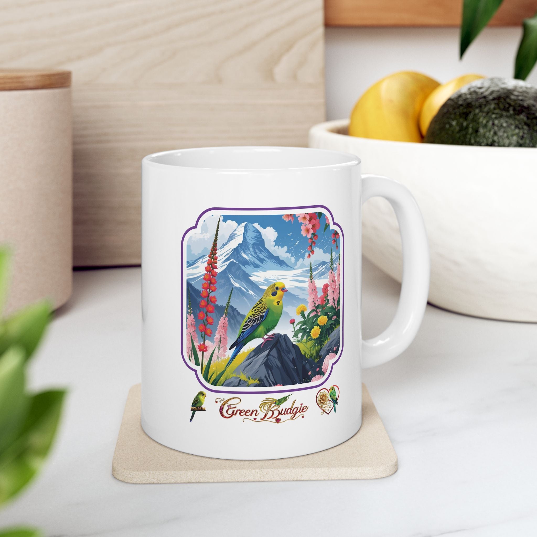 Green Budgie Lover Mountain Mug