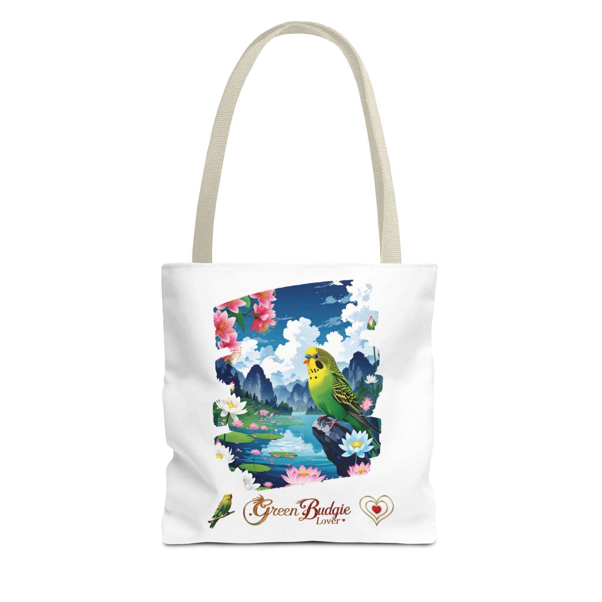 Green Budgie Lover Floral Tote Bag