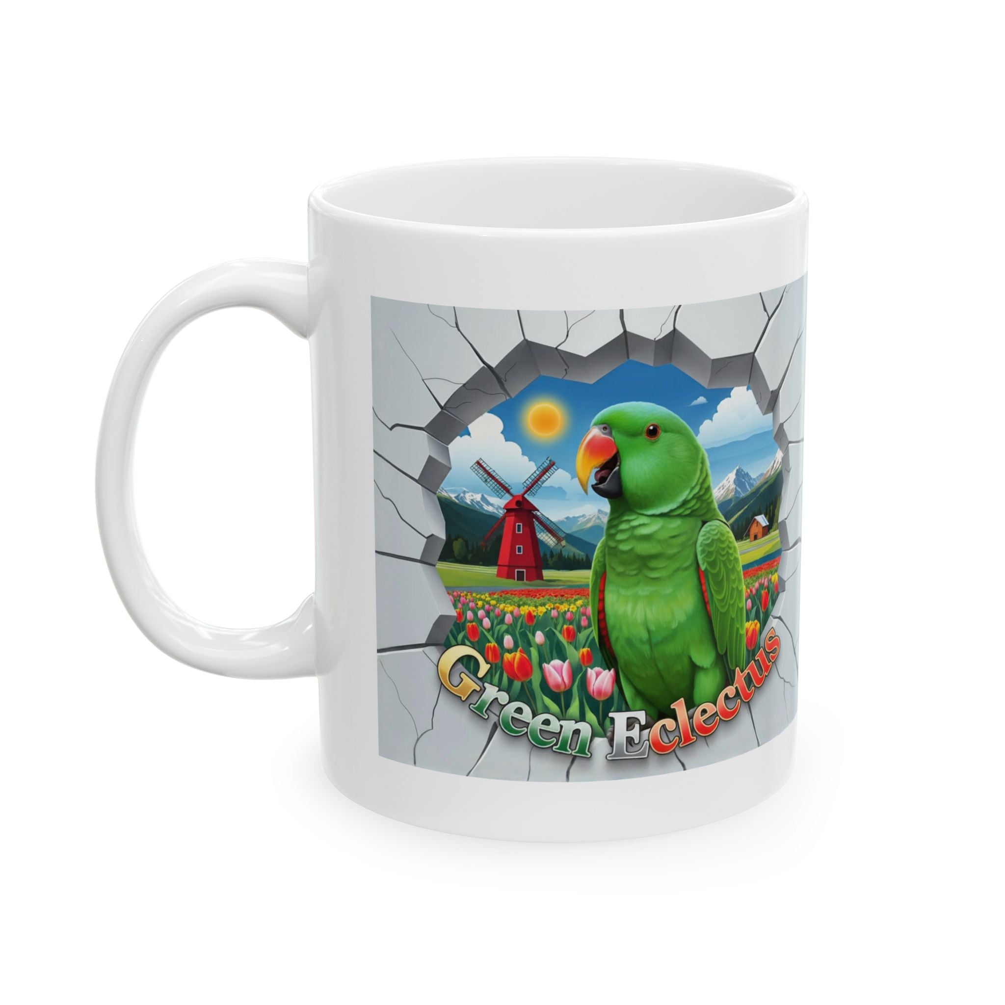 Green Eclectus Meadow Scenic Mug