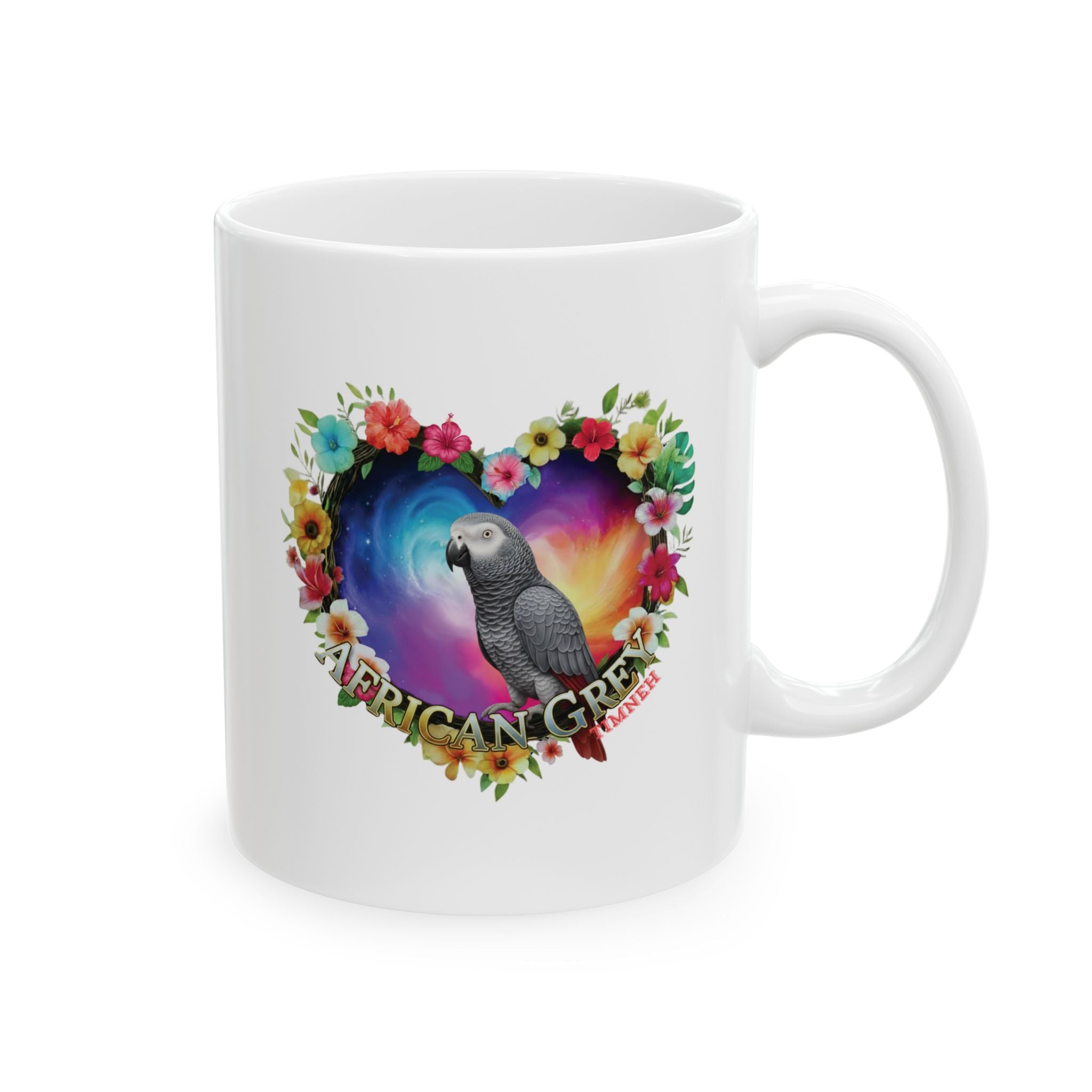 African Grey Timneh Floral Heart Mug