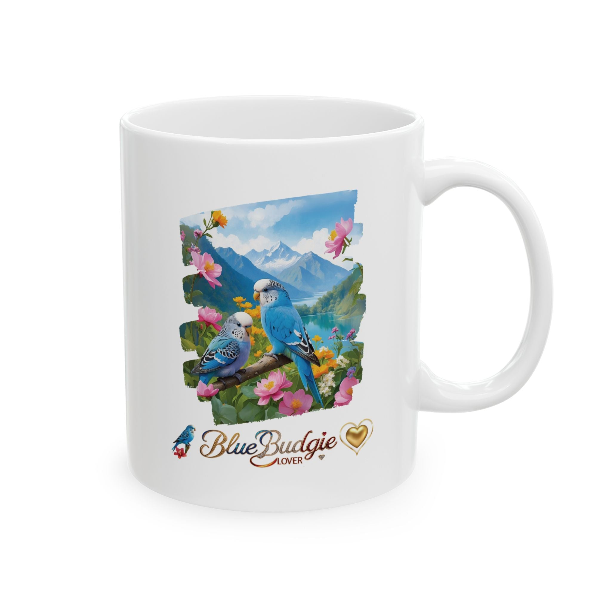 Mountain Blue Budgie Lover Floral Mug