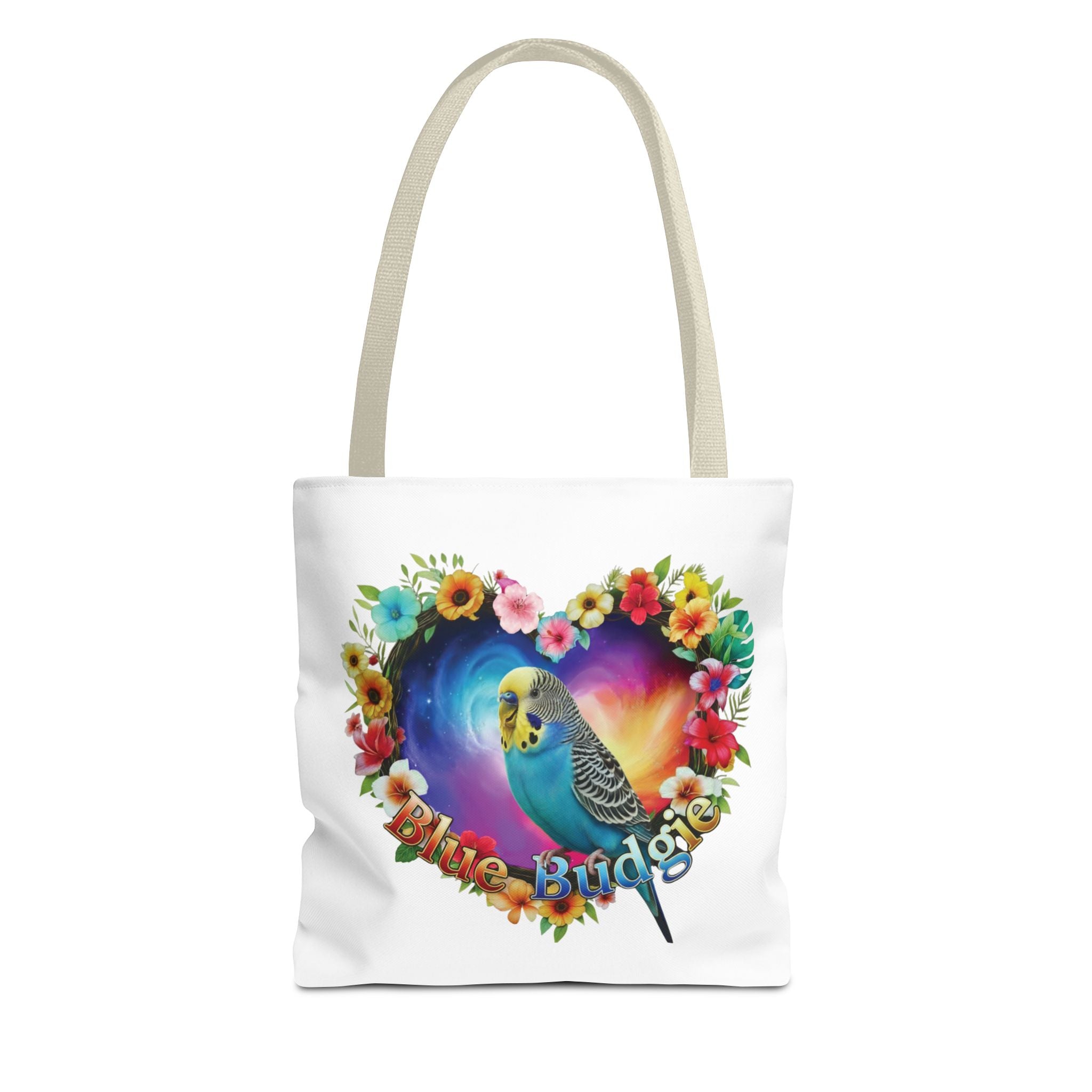 Blue Budgie Floral Heart Tote Bag
